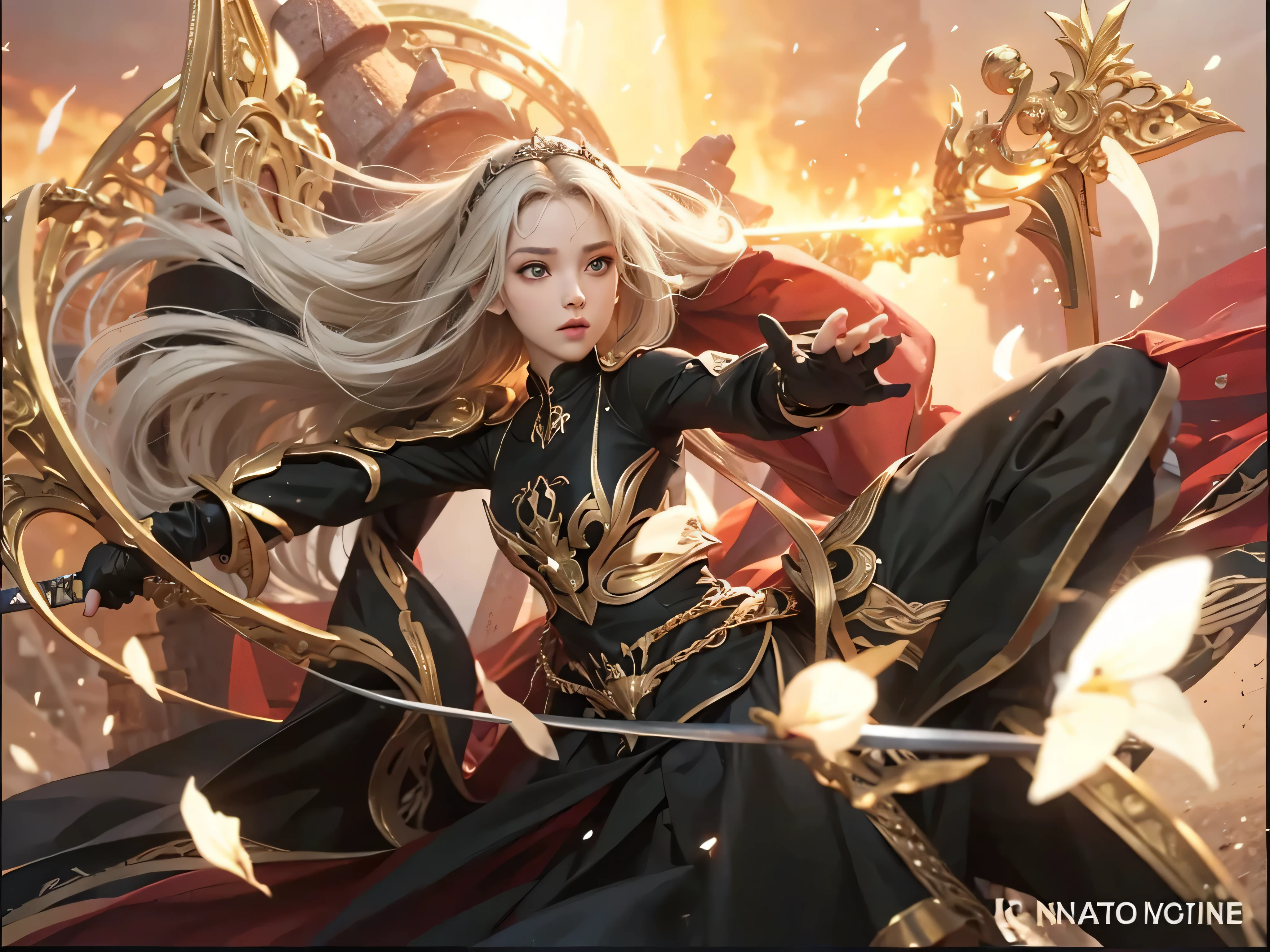 corpo perfeito, olhos realistas,hands holding sword, anatomicamente corretas.