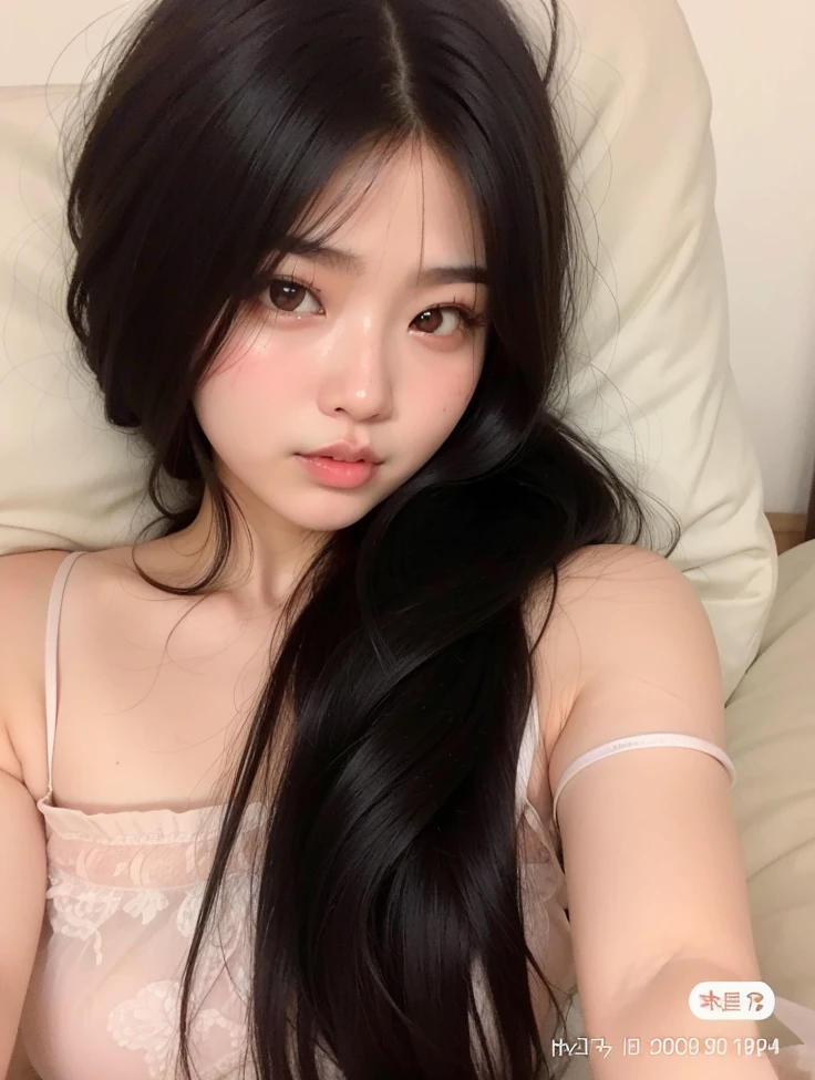 Arafed asian woman with long black hair lying on a bed, coreana, Ulzzang, Mulher sul-coreana bonita, Jinyoung Canela, Jaeyeon Nam, wan adorable korean face, young adorable korean face, linda mulher coreana jovem, 18 anos, ng cute wan asian face, 19-year-old girl, mulher coreana jovem bonita