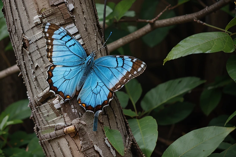 close-up of blue butterfly perched on a tree