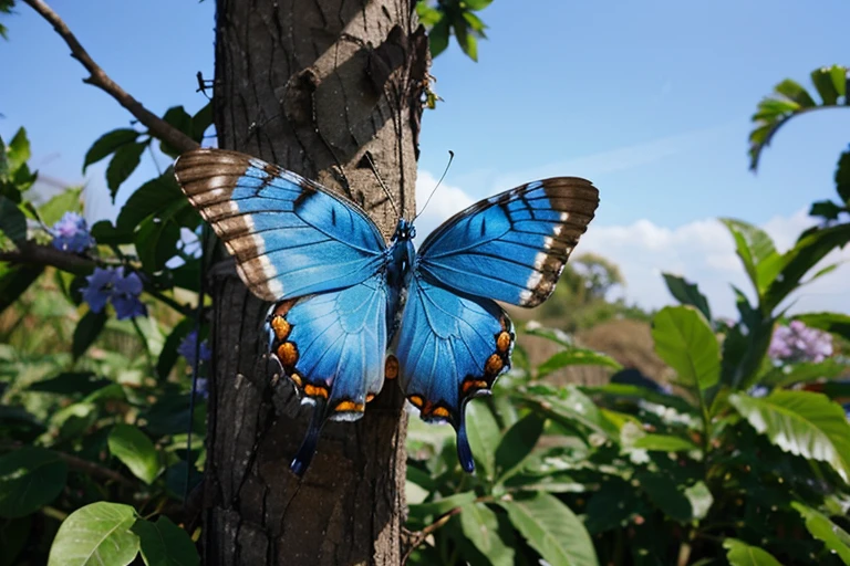 Close-up of a blue butterfly outside a rectangular stone window ,Butterfly,Flying,Confined to a small space,blue ,wallpaper ,infp little butterfly