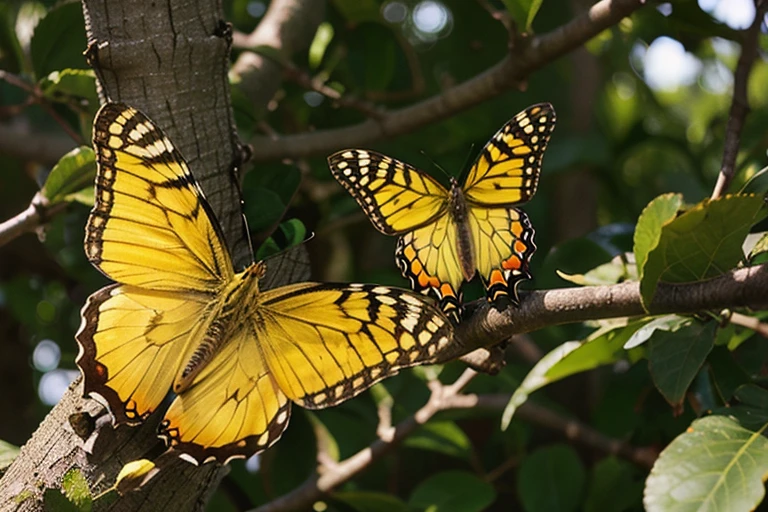 close-up of yellow butterfly perched on a tree
