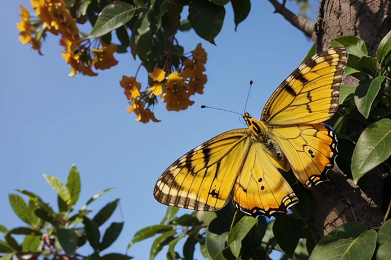 close-up of yellow butterfly perched on a tree