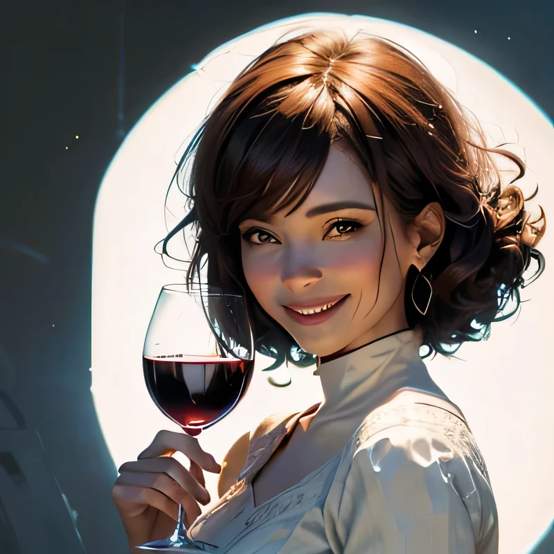 short digital perm　Smile with wine in hand　Please explain