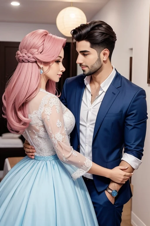 Casal homem de cabelo rosa e mulher de cabelo azul