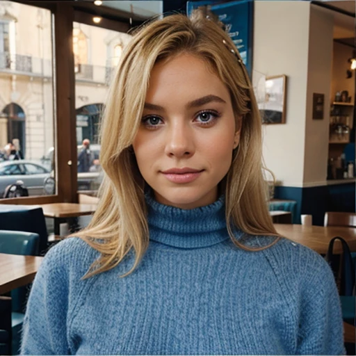 Blonde au yeux bleu au café