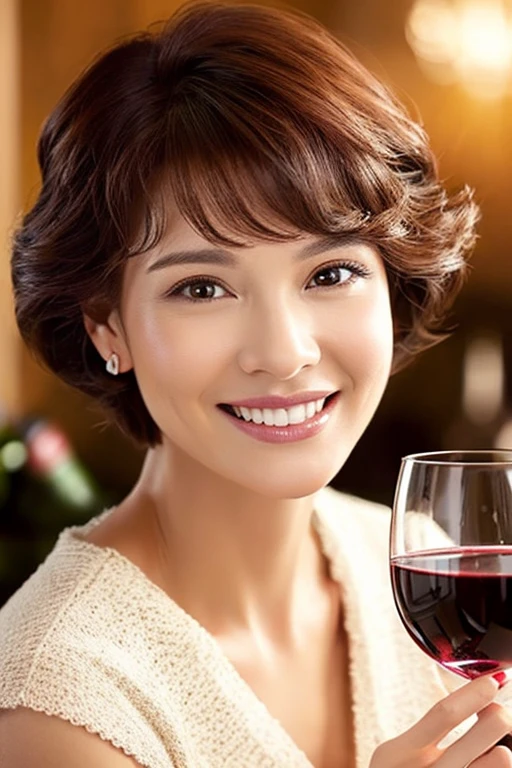 illustratio short-cut Digital Perm Smile with wine in hand Female in her 40s