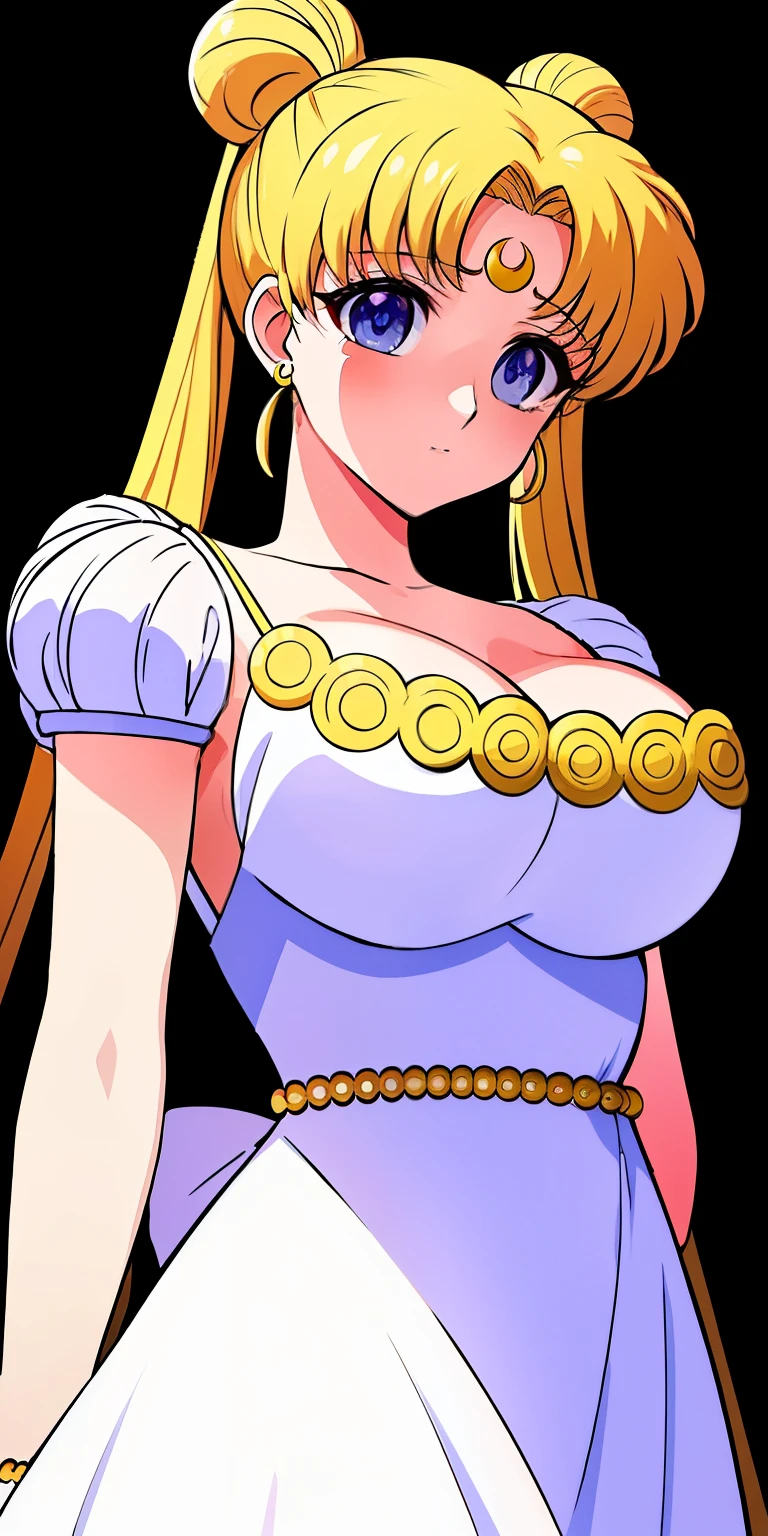 SMU Sagitsukino, 큰pectorals, Standing, Solo, Masterpiece, Best Quality, Detailed face, Detailed Eyes, high resolucion, Masterpiece, Best Quality, Detailed face, Detailed Eyes, high resolucion, SM princess costume,tranquility,프린세스tranquility,네오퀸tranquility,pectorals,Big,거대한pectorals,풍만한pectorals.a blond,dumpling head,왕pectorals,breast,forehead crescent moon,젖pectorals,흘러넘치는pectorals,voluptuousness,The dress,crescent moon on forehead