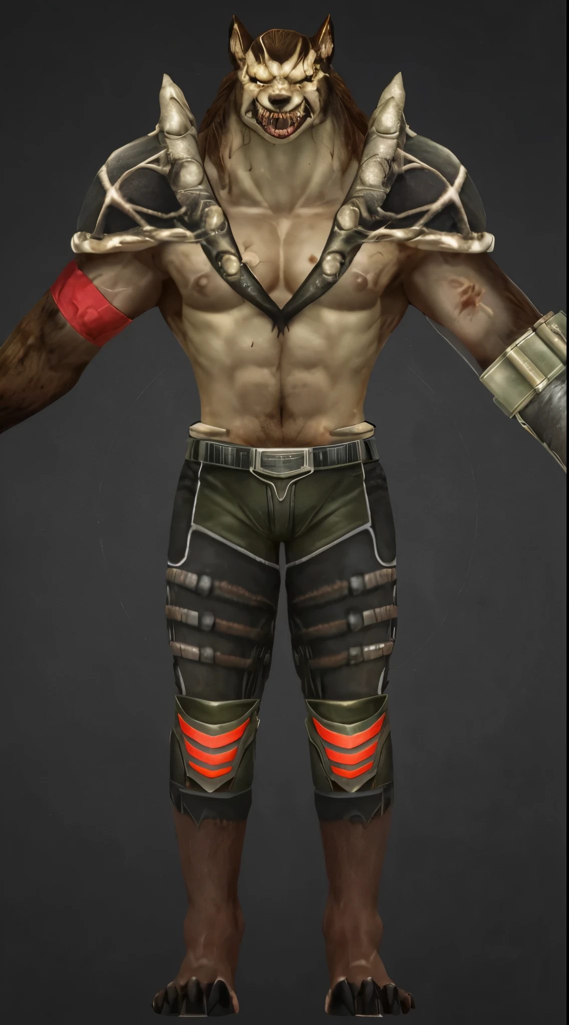 (masterpiece),(best quality:1.0),(ultra high resolution:1.0),monster, lycanthrope, menacing look, wolf's head,claws, wolfteam,shorts, face focus, 8k wallpaper, full body