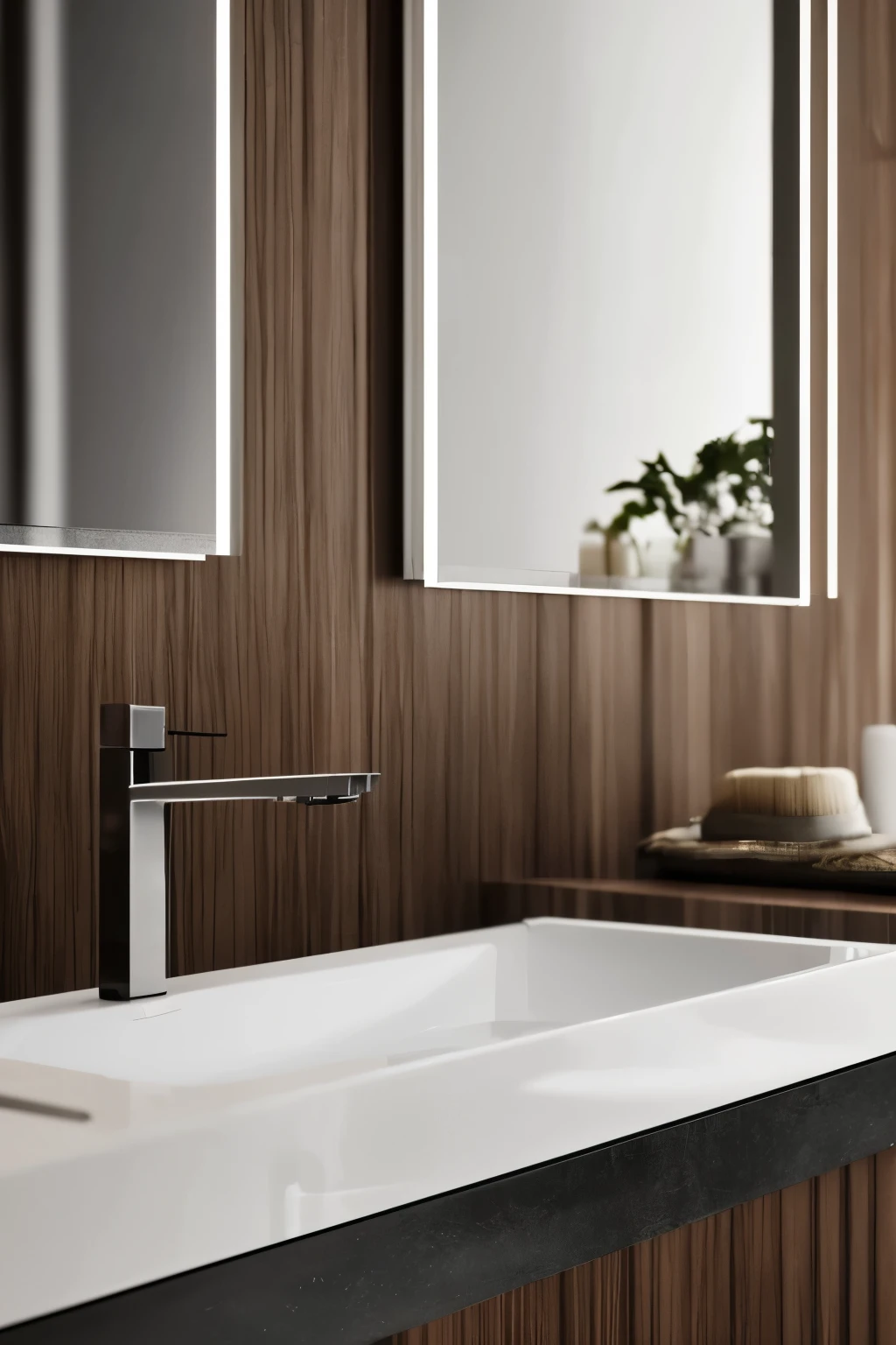 close up, scene of a sink with faucet in bathroom, masculine style bathroom, hyper realistic