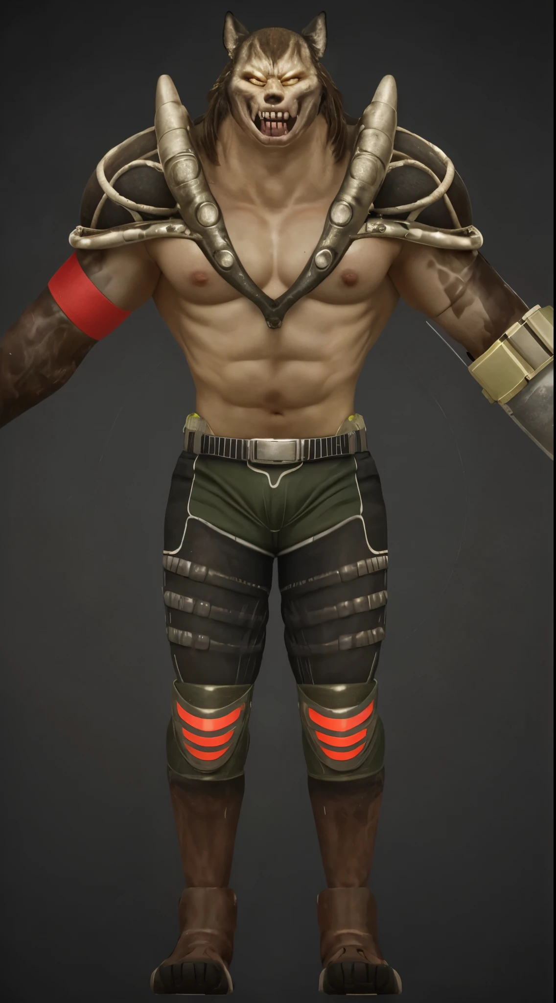 (masterpiece),(best quality:1.0),(ultra high resolution:1.0),monster, menacing look, wolfteam,shorts, face focus, 8k wallpaper, full body
