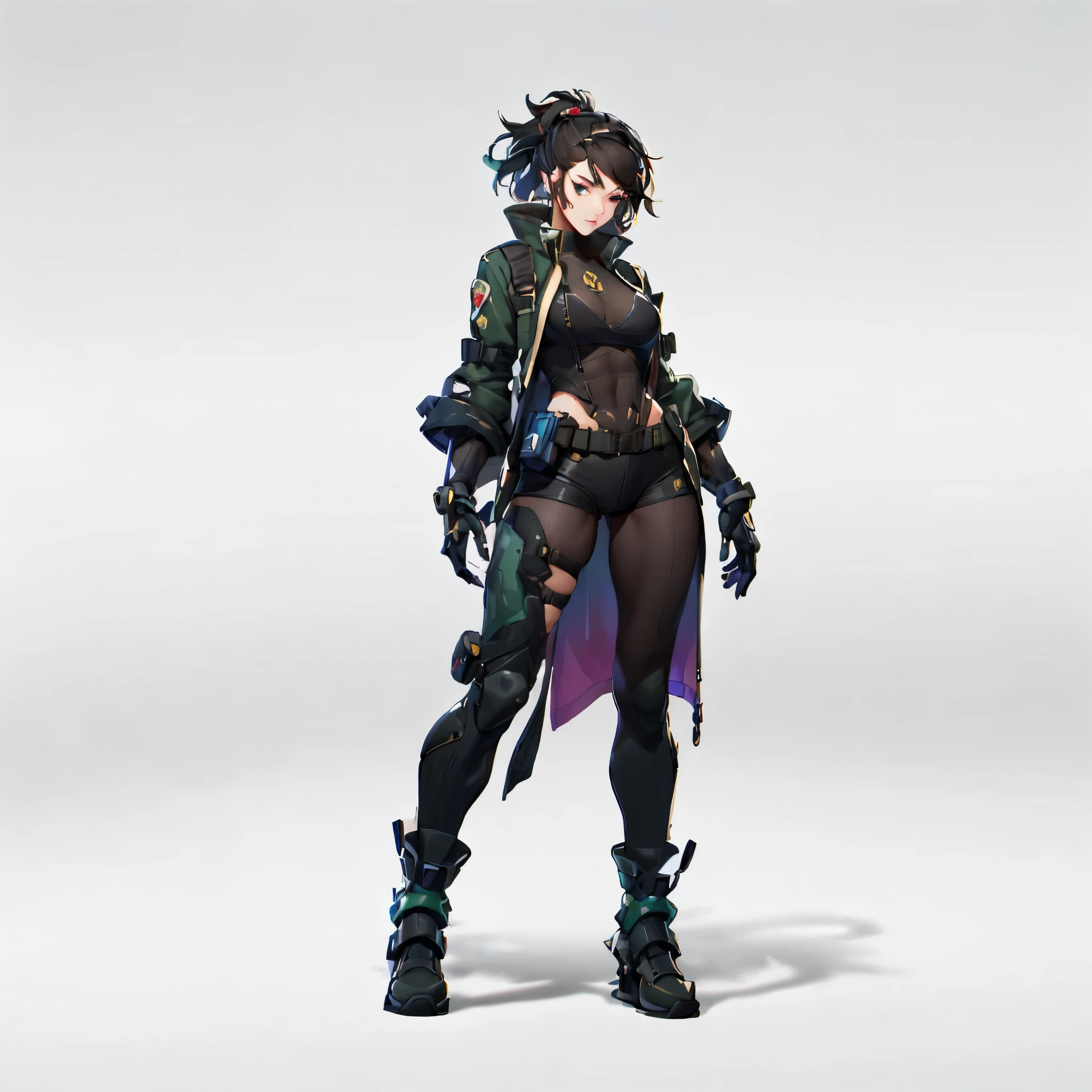 11:23(((Best quality at best: 1.4))),(Unbeatable masterpiece), (hyper HD),(Hyper-realistic 8k CG)、（dark colored hair） ((( body))), (((1 girl in))), 25-year-old American soldier with perfect body,,Beautiful and well-groomed face,muscular body:1.2,detailed solid color jacket, (Pictures from head to thighs)， Complex equipment, Dark Green，long trousers，Close-fitting clothes are dark，With white stars and off-white stripes,,,,,Metal electronic parts for armor, Poison tattoos )人物, heroic figure, Full body character concept, overwatch character, Single character concept art, fortnite skin, character art《Contra