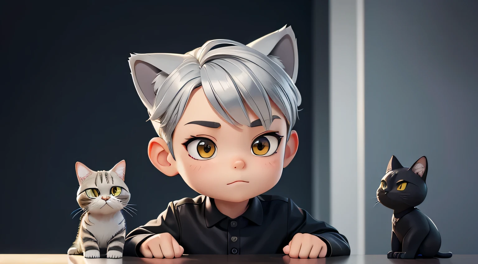 A beautiful short silver tabby cat，calibration petition，Anthropomorphic faceoy hairstyle，niggas and whiners，cute big breasts