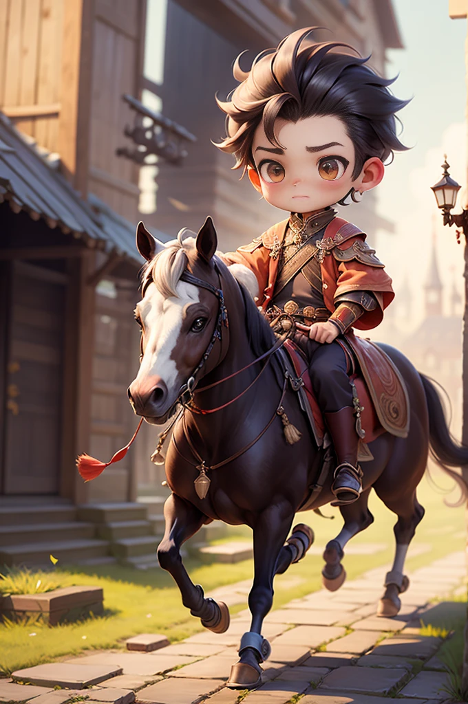 bestquality, masterpiece,1 Boy, Full body, chibi, a man riding a horse