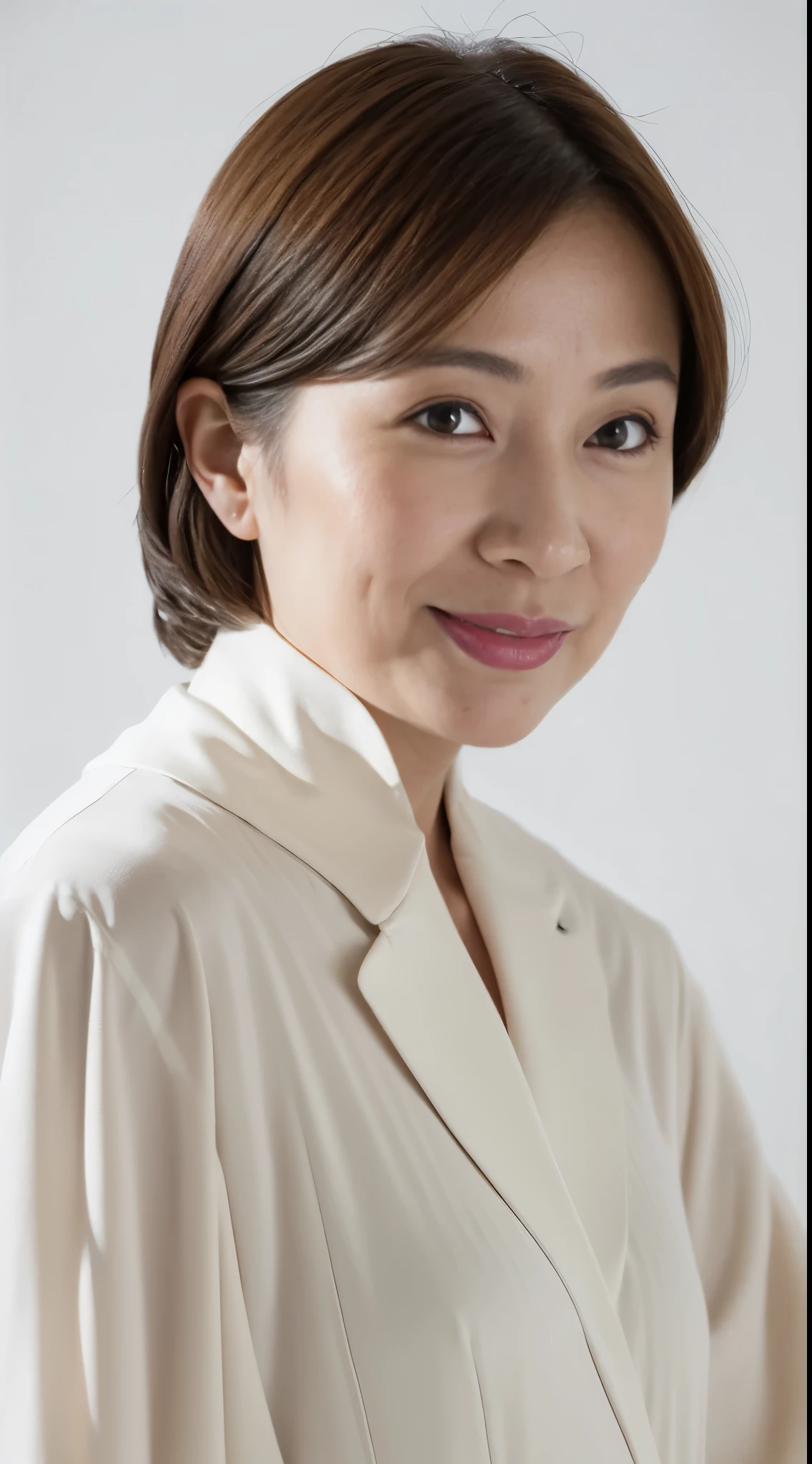 advanced age, pure white background, gravure, facing front, ((The whole head fits on the screen)), red-lips, Fancy makeup, from the chest up, masutepiece, Best Quality, Ultra-detailed, Photorealistic, Ultra-detailed細なスキン, Perfect Anatomy, (1 japanese mature woman), (Solo), 95 years old, huge udder, Mature Woman Politician, glamor, A sexy, Chromo-white skin, Looking at Viewer,