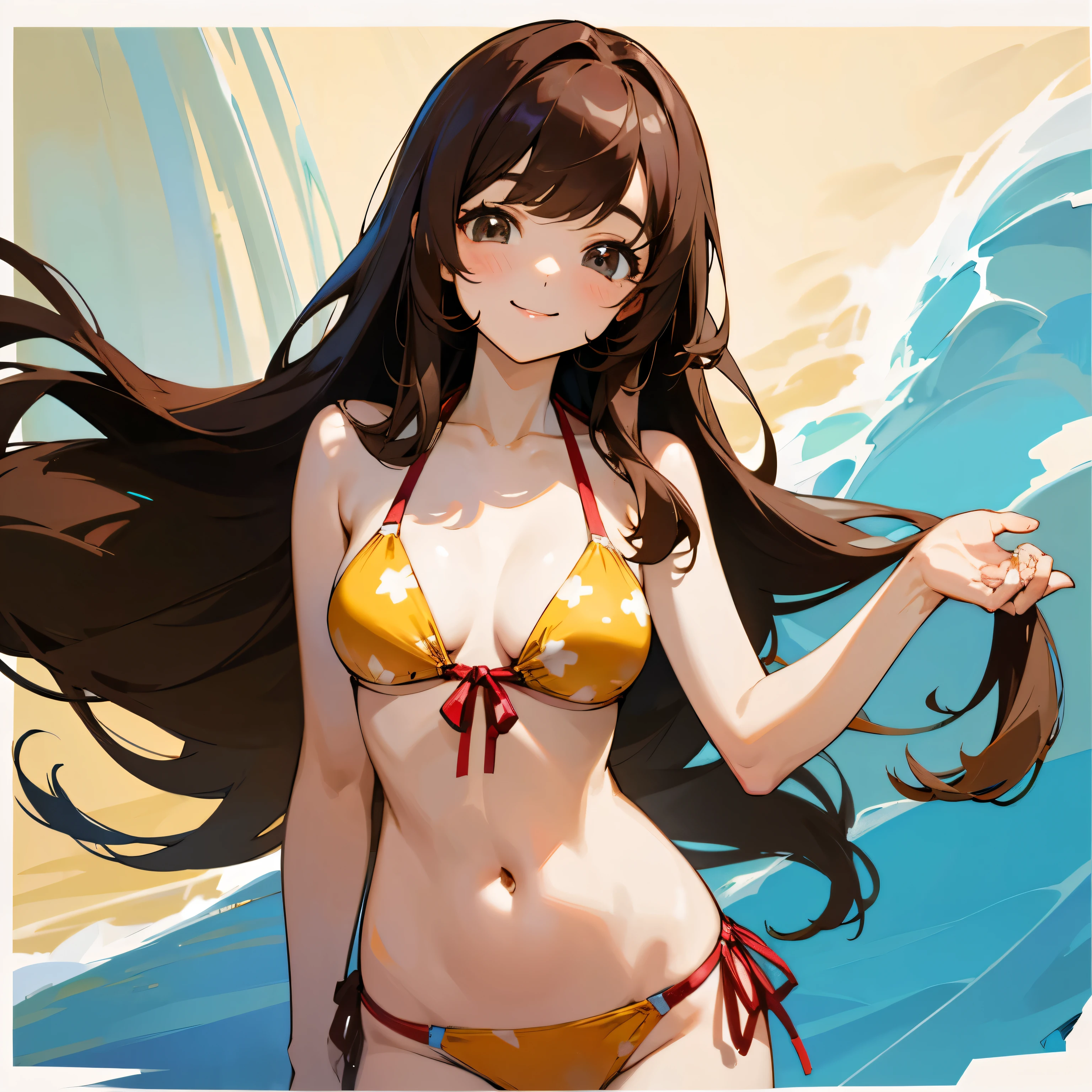 Brown hair long hair、With bangs、wearing bikini、top-quality、A smile、gently