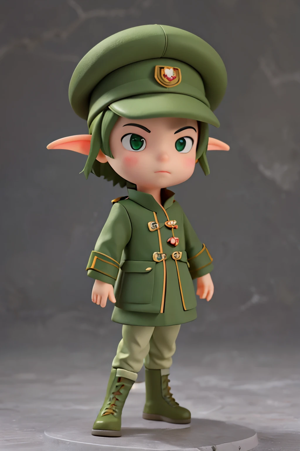 Little dragon man wearing green military coat,standing on your feet,