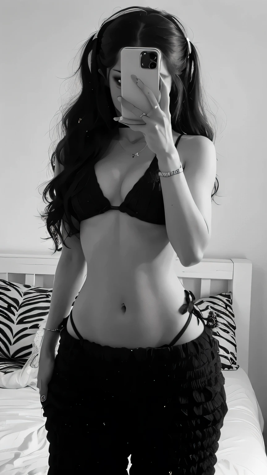 arafed woman taking a selfie in a preto e branco photo, corpo sensual com barriga sexy, 2 Modelo feminina de 4 anos, Bonito midriff, 18 anos, corpo atraente, olhar sexy, costas e branco, only preto e branco, in preto e branco, preto e branco, tinyest midriff ever, pose sexy, corpo definido e tatuado, ultrahd, 8k