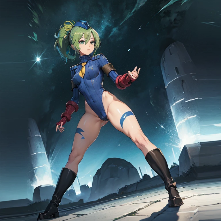 ultra-detailed, Explicit, Beautiful body, Beautiful Nose, Beautiful character design, perfect eyes, perfect face, ultra highres, 4K, beautiful legs, perfect legs, Nice hands, Perfect hand, Masterpiece, Best Quality, Highly detailed, illustration, absurdres, street fighter, doll suit, shadaloo doll, dollsuit, girls, multiple girls, expressionless, blank eyes, looking at viewer, red gloves, emotionless, black latex, corrution, mind control, female combatant, full body, hypnotized, unhappy trance, full body suit, ribbed bodysuit, obey, perfect female body, extremely glossy latex, hypnosis, hypnoLora, empty eyes, Mind control device, poses, brainwashed, submissive_pose, Slave, hat, necktie, belt, latex, garter belt, thighhighs, stand up straight, standing, standing at attention, fighting stance, yu-gi-oh, wynn the wind charmer, hair ribbon, green hair, green eyes, ponytail, long hair