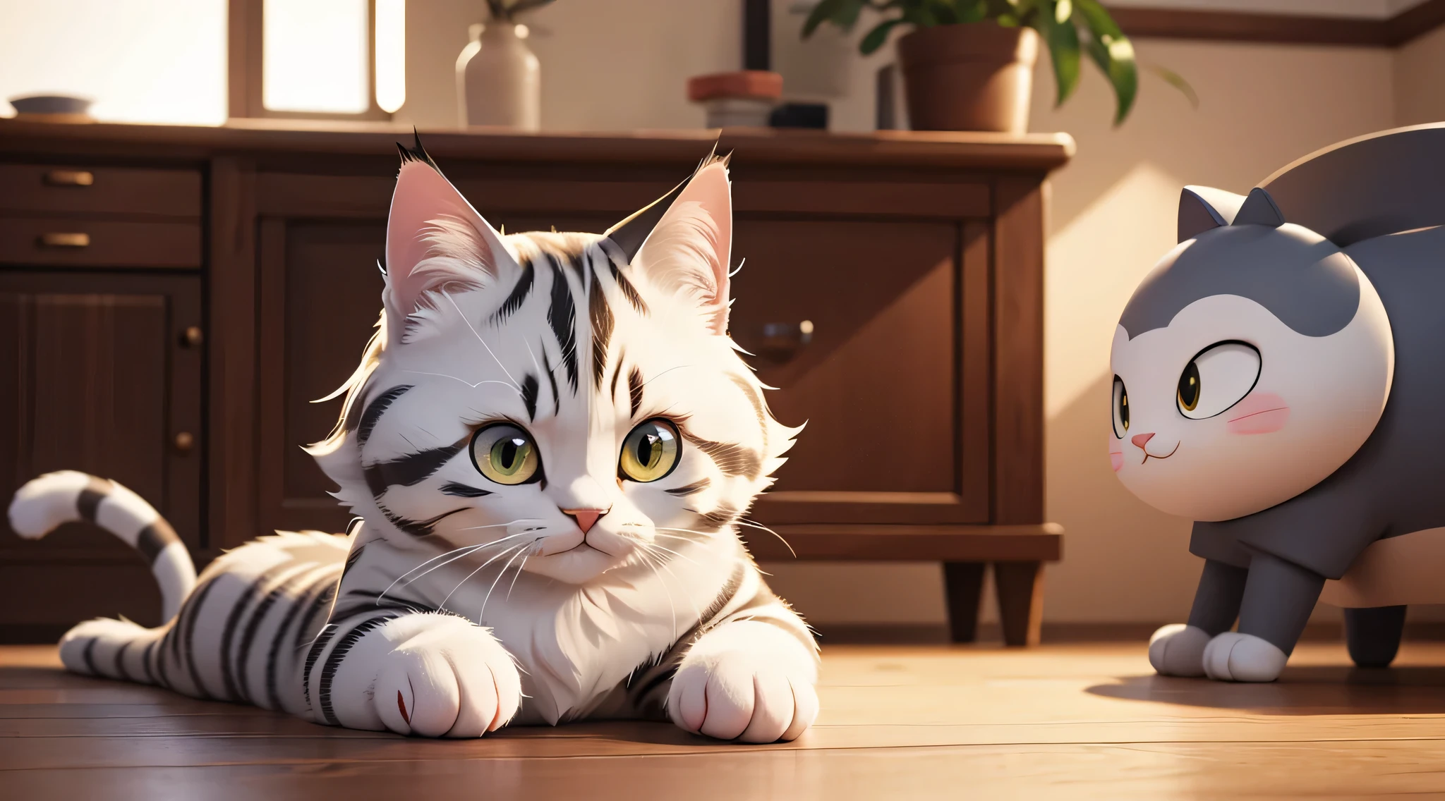 An American short silver tabby cat,anthropomorphic face,Cool hairstyle,Cute action