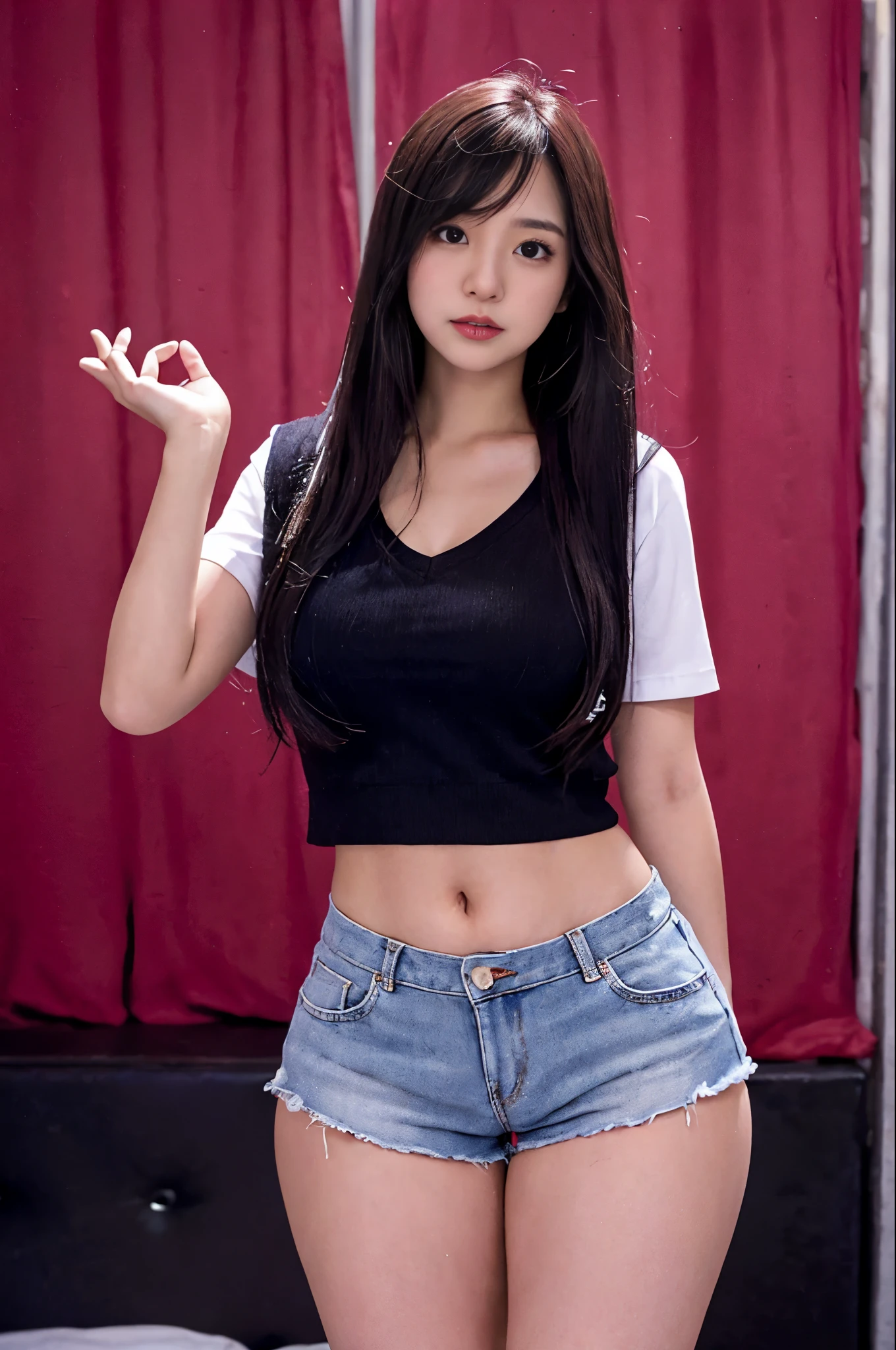 lady, posing seductively to viewer, solo:1, masturbating, facing behind pov, beautiful thick thighs,
porno background, long hair, 3/4 body, V neck mini hot shorts, school outfit