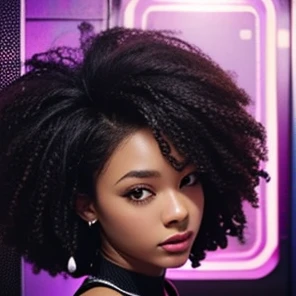 (masterpiece), best quality, expressive eyes, perfect face, female DJ, ebony-skinned female, nightclub, Afro
