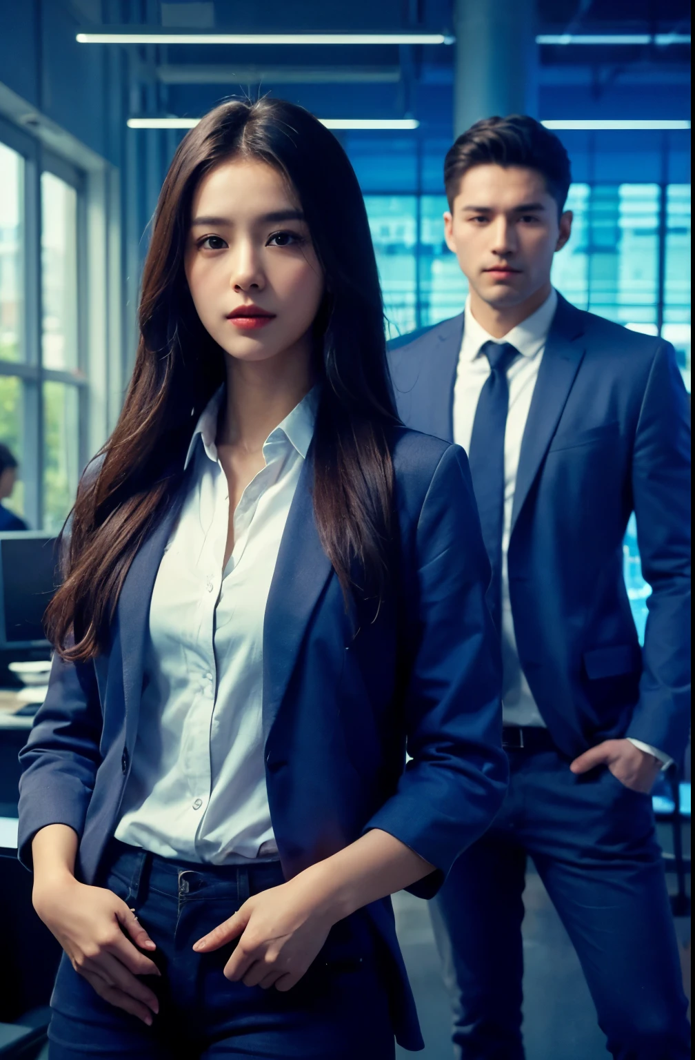 A man and girl,primitive, Masterpiece, ultra fine photos, Best quality, Ultra-high resolution, Realistic, Sunny, full-body portraits, Amazing man, Dynamic posture, exquisite face, Vibrant eyes, Very detailed background, Detailed face, detailed tidy background, Gorgeous, High detail skin, Realistic skin details, Visible pores, Clear focus, volume fog, 8K UHD, Digital SLR, High quality, filmgrain, Fair skin, Realism,(((Handsome man and beautiful girl:1.4)))