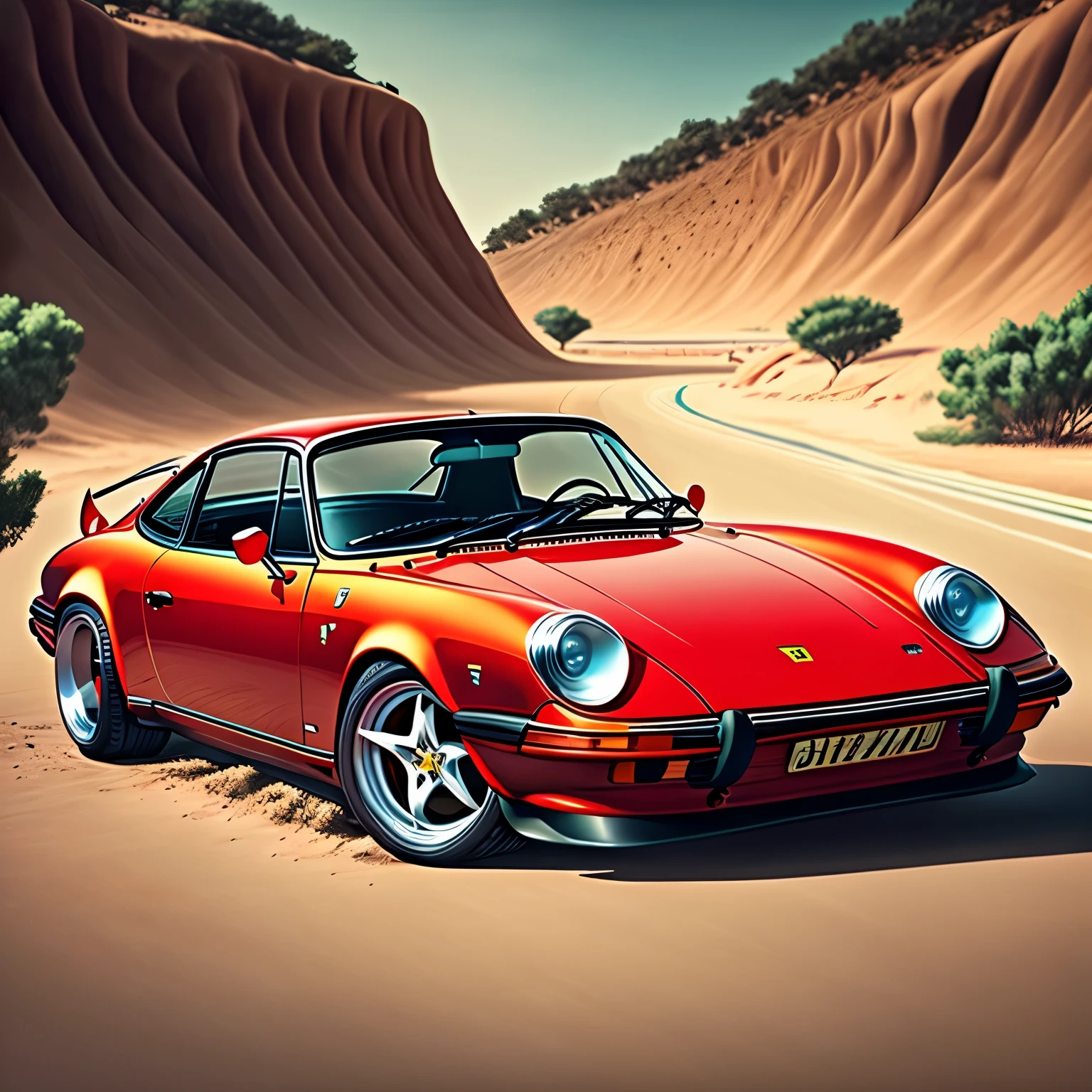 Uma imagem emoldurada de um Porsche 914 colorido da Ferrari