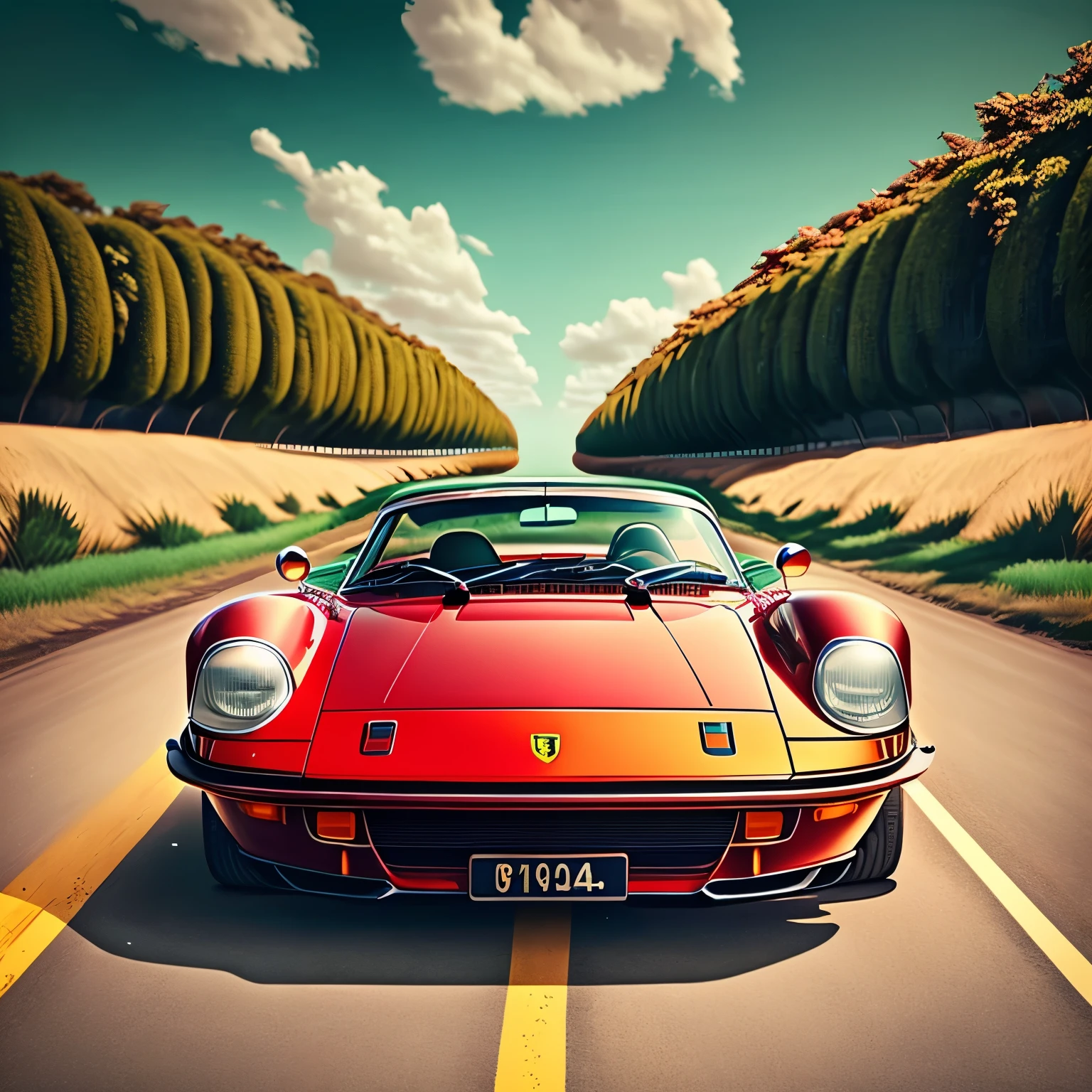 Uma imagem emoldurada de um Porsche 914 colorido da Ferrari