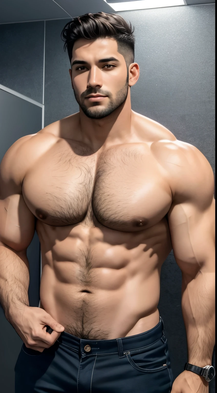 Homem cor-de-rosa musculoso sem camisa