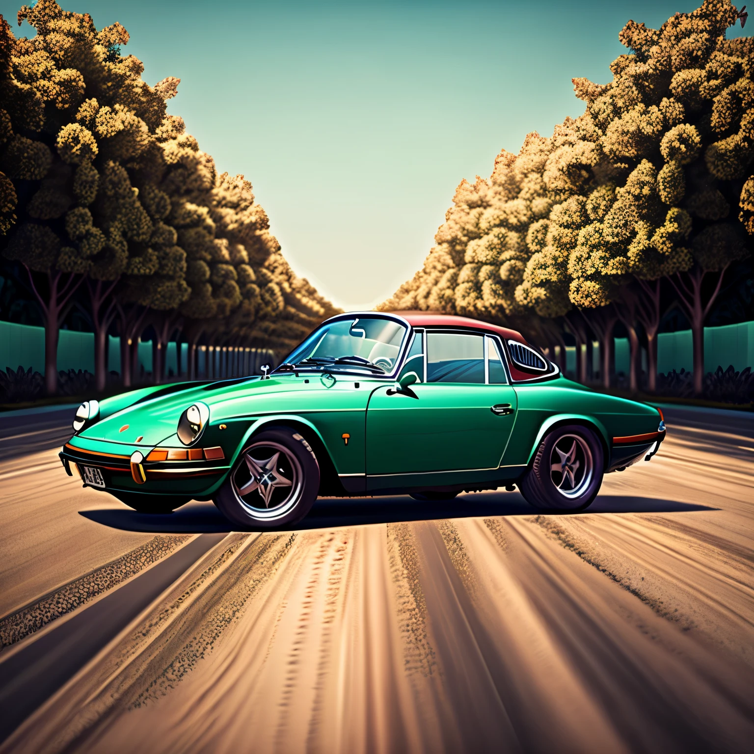 Uma imagem emoldurada de um Porsche 914 colorido da Ferrari