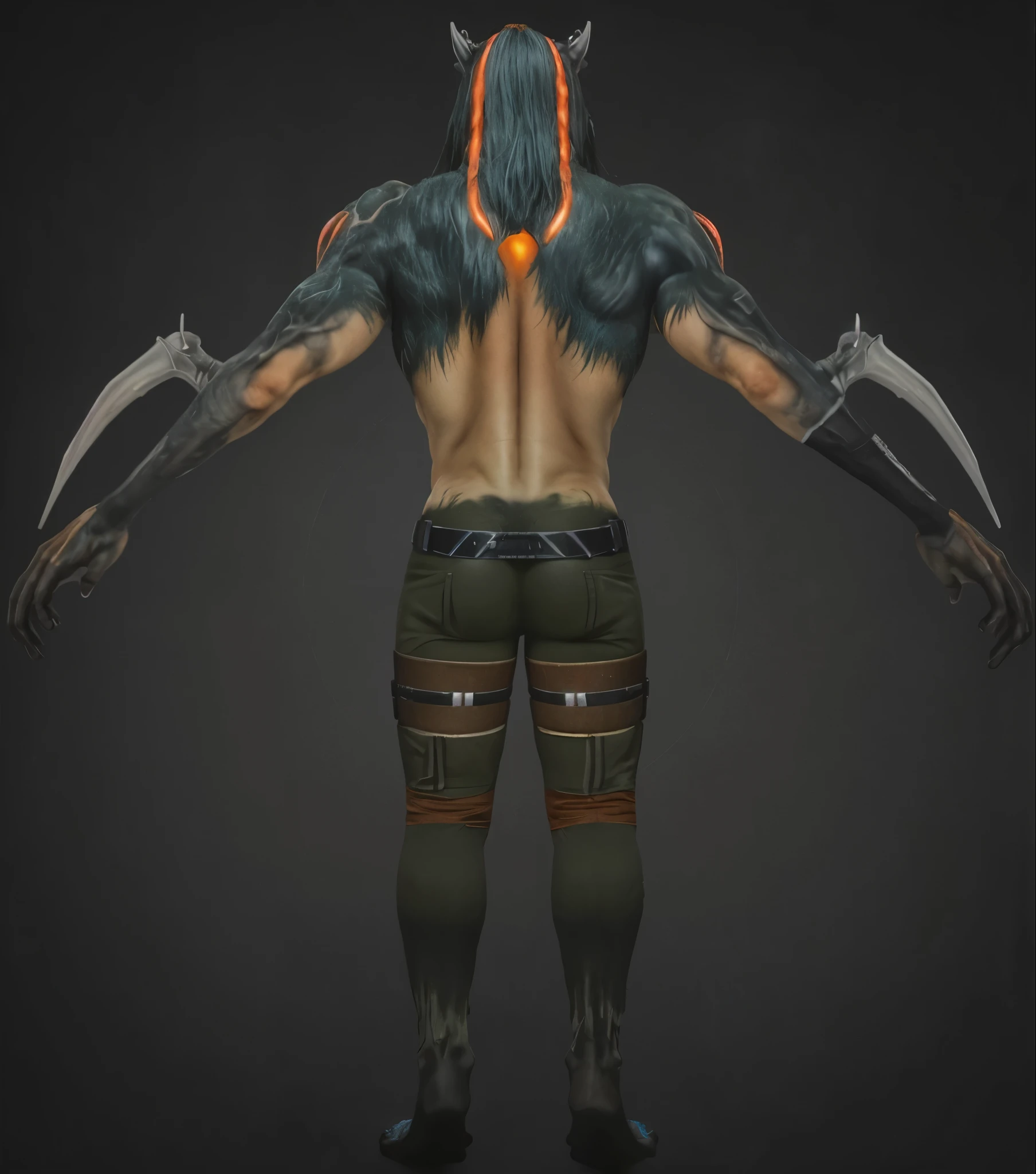 (masterpiece),(best quality:1.0),(ultra high resolution:1.0),monster, werewolf, back,claws, wolfteam, 8k wallpaper, full body