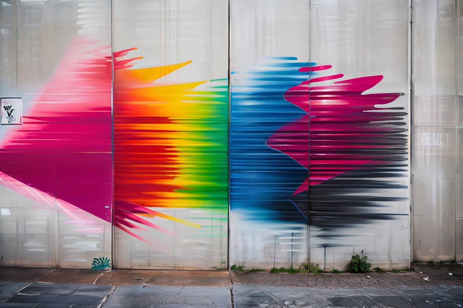 crie uma parede toda grafitada com cores roxa e rosa e preto