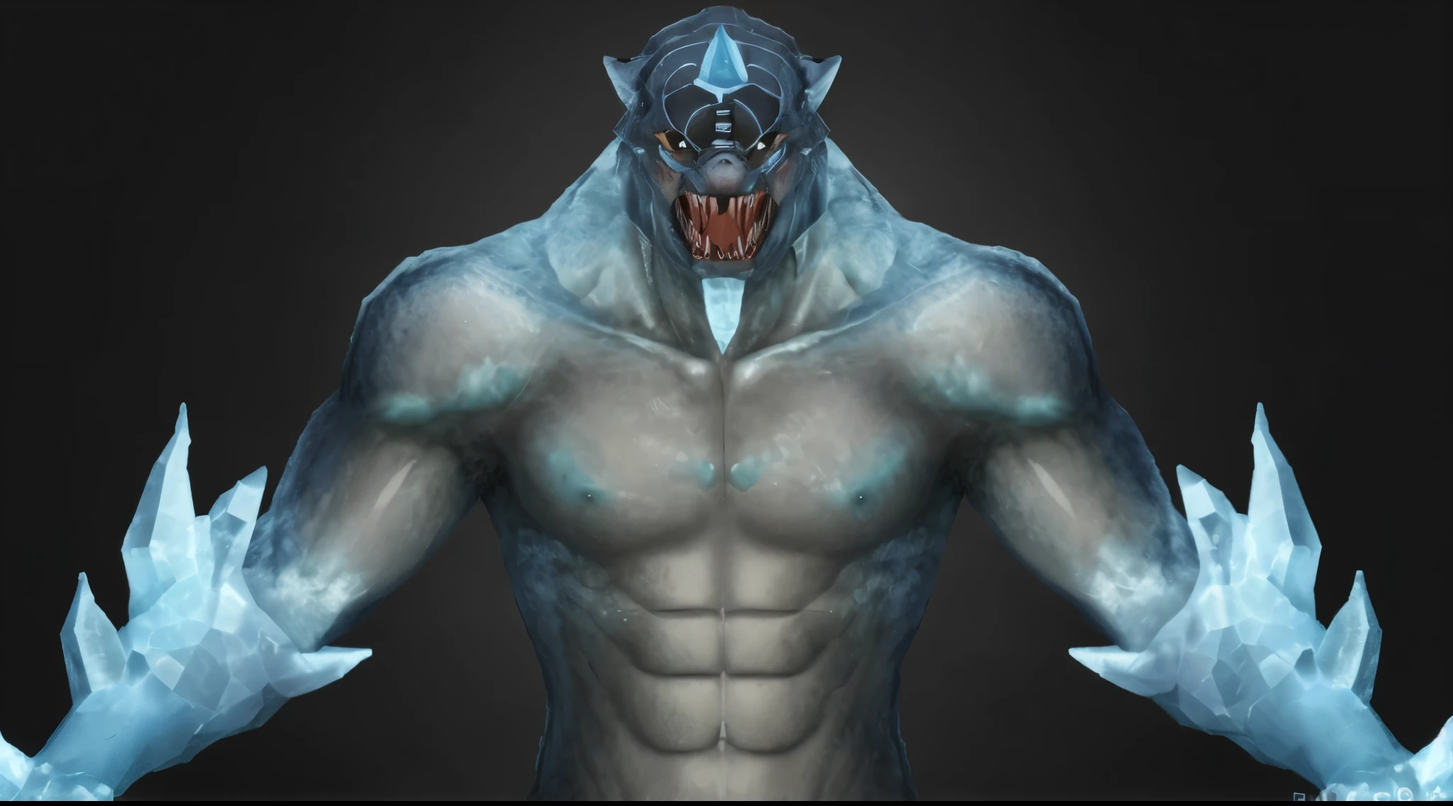 (masterpiece),(best quality:1.0),(ultra high resolution:1.0),monster, werewolf, ice wolf, menacing look, wolfteam, face focus, 8k wallpaper, full body