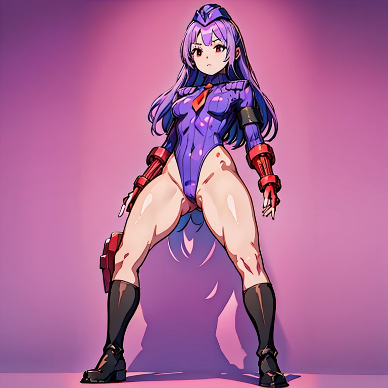 ultra-detailed, Explicit, Beautiful body, Beautiful Nose, Beautiful character design, perfect eyes, perfect face, ultra highres, 4K, beautiful legs, perfect legs, Nice hands, Perfect hand, Masterpiece, Best Quality, Highly detailed, illustration, absurdres, street fighter, doll suit, shadaloo doll, dollsuit, girls, multiple girls, expressionless, blank eyes, looking at viewer, red gloves, emotionless, black latex, corrution, mind control, female combatant, full body, hypnotized, unhappy trance, full body suit, ribbed bodysuit, obey, perfect female body, extremely glossy latex, hypnosis, hypnoLora, empty eyes, Mind control device, poses, brainwashed, submissive_pose, Slave, hat, necktie, belt, latex, garter belt, thighhighs, stand up straight, standing, standing at attention, fighting stance, KonamiLady, white head wings, long hair, purple hair, red eyes, Konami Wai Wai World