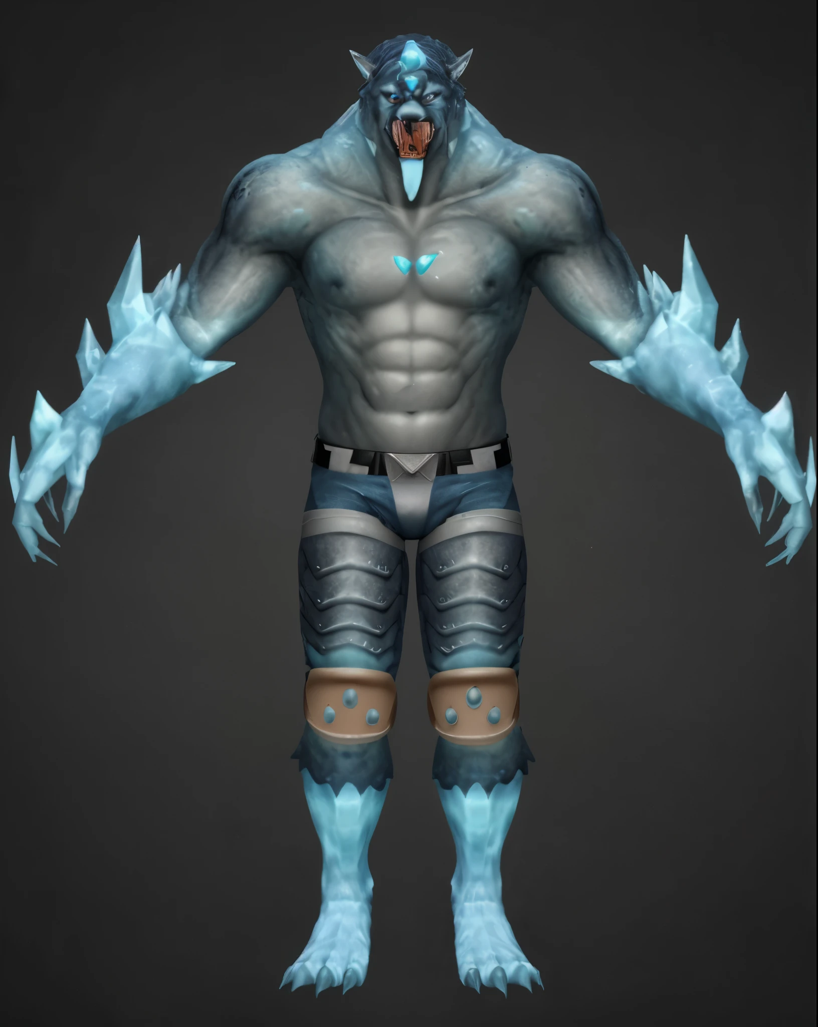 (masterpiece),(best quality:1.0),(ultra high resolution:1.0),monster, werewolf, ice wolf,claws, menacing look, wolfteam, face focus, 8k wallpaper, full body