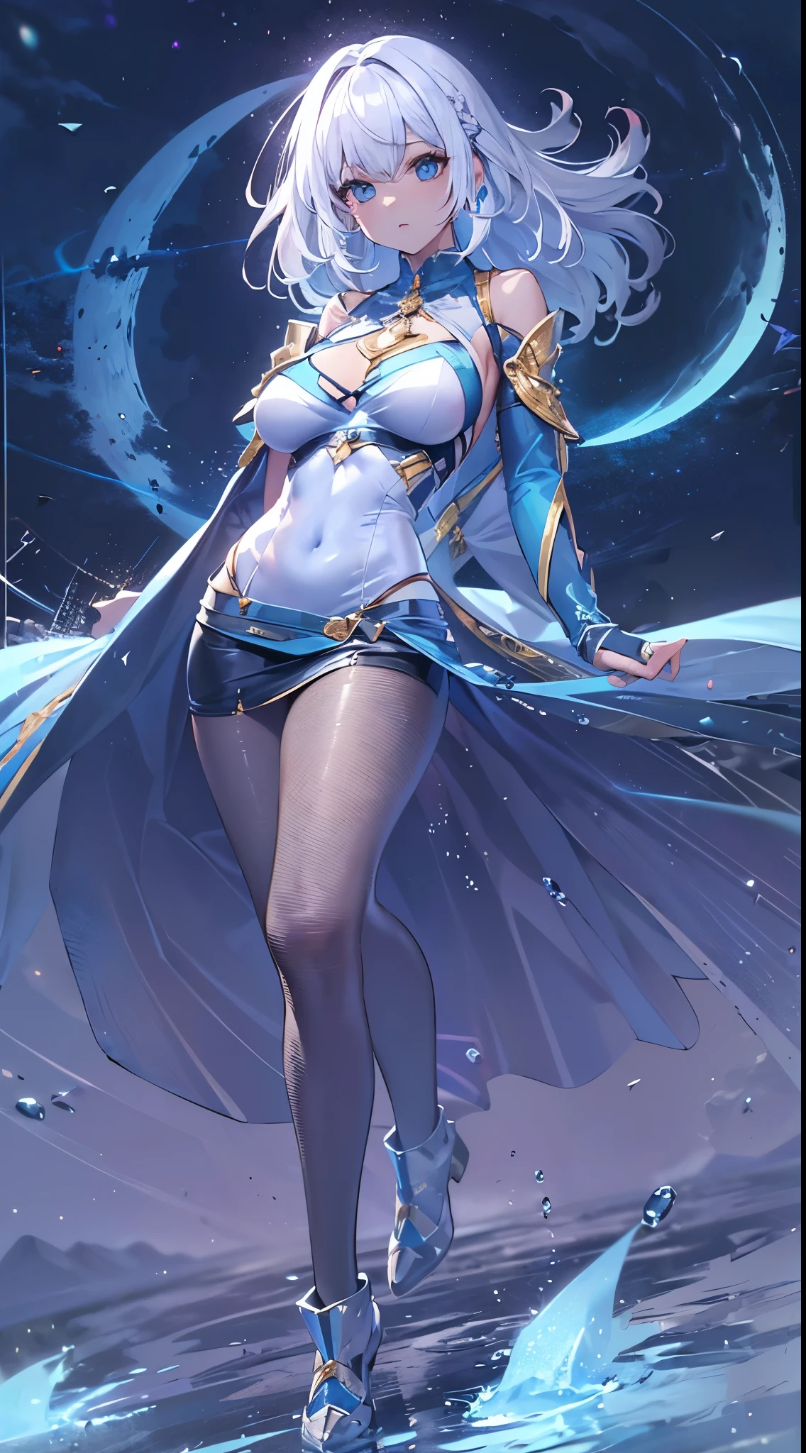 (Best quality, 4k, Masterpiece :1.3), beautiful woman, hyper realistic, 1girl, (massive breasts, attractive body :1.2), Wallpaper HD, Standing on castle, ultra-detailed face, detailed lips, detailed eyes, double eyelid, sensual low-necked dress, open neckline, hanging breasts, Walking pose, visible curves, transparent robe, muscular turned leg, shiny body
