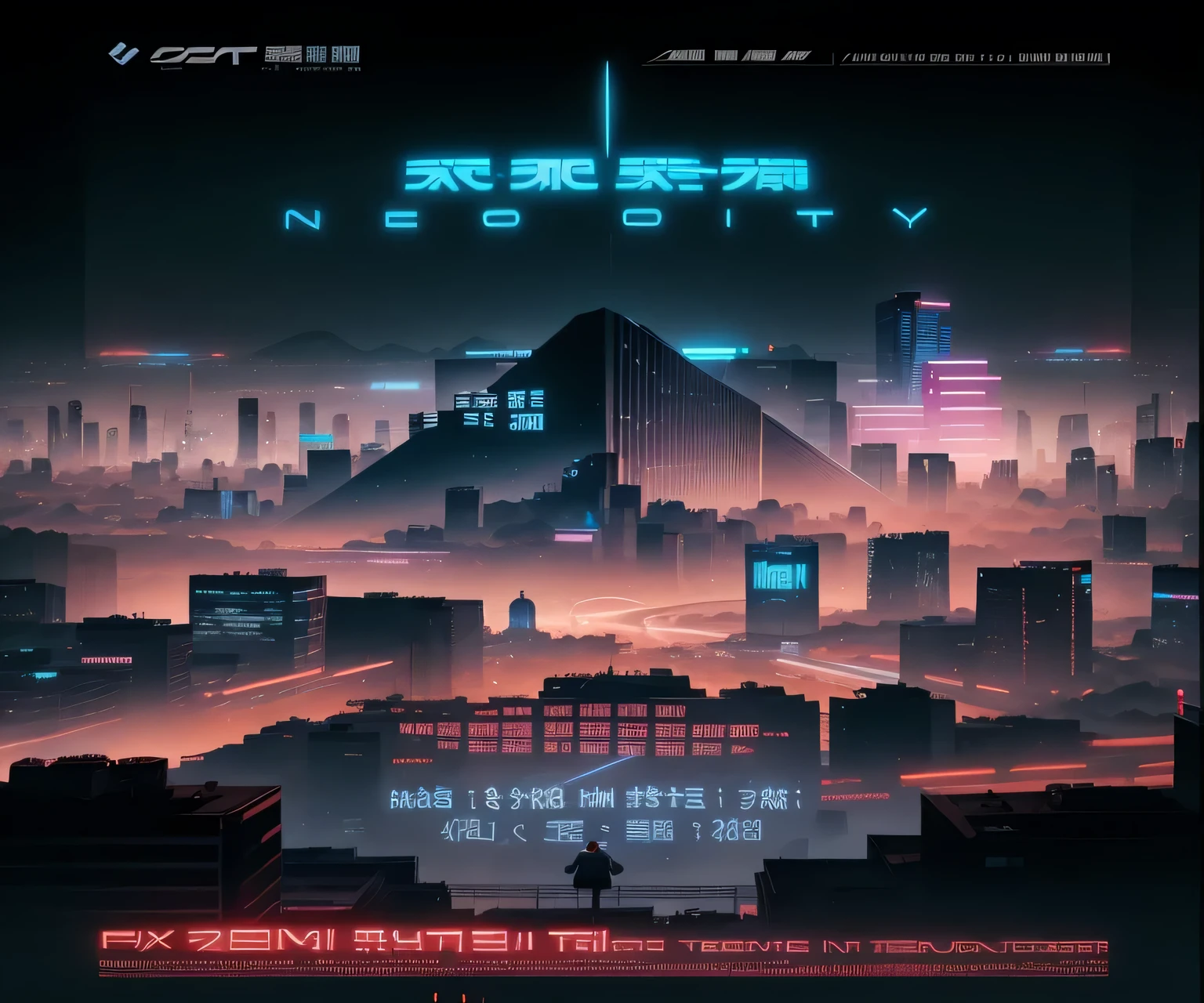 There&#39;a poster of the new city，and the background is a landscape, negao, Arte Promocional, beeple daily art, Wang Chen, Cidades derrotadas. Neo Estilo Preto, Arte Oficial, new Tokyo, Neo Kiev, the neat and dense buildings, Neo, New - Tokyo, new Tokyo, neo - noir setting