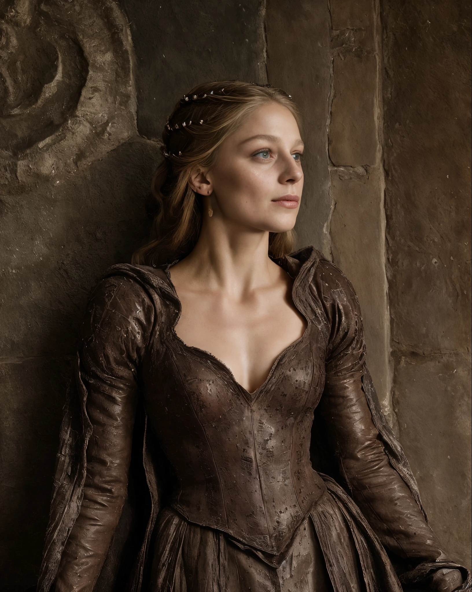 ( Photograph of Melissa Benoist  ) Alayne Stone, Gorgeous Woman, Queen, queen lady, Lady of Winterfell, Wardeness of the North,) the de facto Lady of the Eyrie, 40 years Old, she  a Full growned mature lady now, beautiful mature lady, the queen, milf beauty, mature queen, a captivating woman, beautiful queen, empress, mediaeval queen, alluring appearance, unrivaled beauty, , mediaeval erotic costumes, a Game of Thrones-inspired costume, a close-up of a woman from the middle ages, scene from "Game of Throne," deep cleavage, warrior princess, healthy body, perfect thick body, attractive figure, fleshy body, style of "Game of Throne,", stunning woman, dress made of leather  clothe ( ( insanely detailed realistic skin texture, pores, wrinkles ,freckles) , realistic environment, detailed ultra realistic facial features perfect body parts, ( hyper photorealistic) )