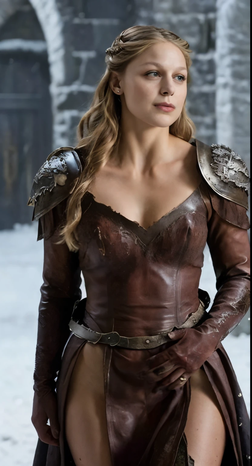 ( Photograph of Melissa Benoist as hot queen ) Alayne Stone, Gorgeous Woman, Queen, queen lady, Lady of Winterfell, Wardeness of the North,) the de facto Lady of the Eyrie, 40 years Old, she  a Full growned mature lady now, beautiful mature lady, the queen, milf beauty, mature queen, a captivating woman, beautiful queen, empress, mediaeval queen, alluring appearance, unrivaled beauty, , mediaeval erotic costumes, a Game of Thrones-inspired costume, a close-up of a woman from the middle ages, scene from "Game of Throne," deep cleavage, warrior princess, healthy body, perfect thick body, attractive figure, fleshy body, style of "Game of Throne,", stunning woman, dress made of leather  clothe ( ( insanely detailed realistic skin texture, pores, wrinkles ,freckles) , realistic environment, detailed ultra realistic facial features perfect body parts, ( hyper photorealistic) )