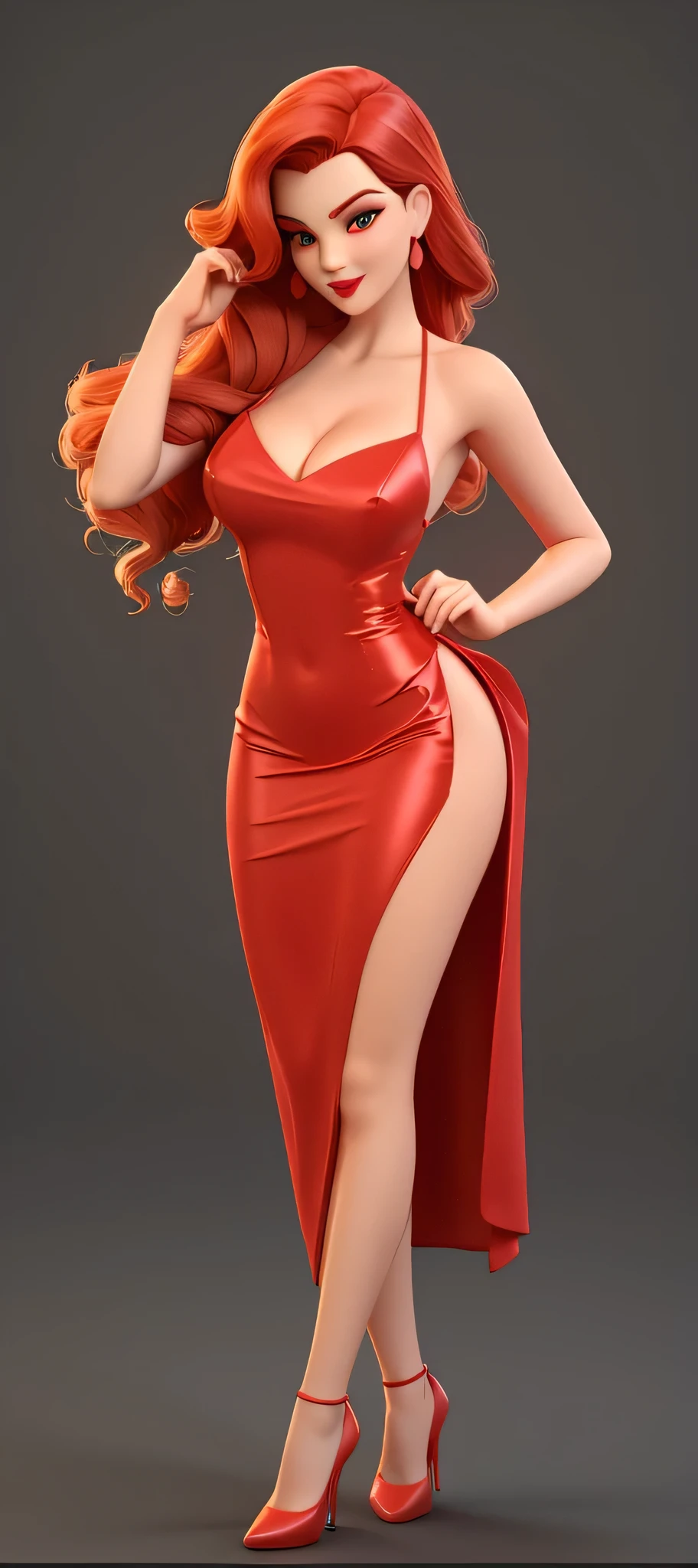 a woman in a Red dress posing for a picture, jessica rabbit, render of april, sexy gown, sexy Red dress, in a Red dress, Wu Huo, Wu Huo body, Wu Huo pose, Wu Huo model, Mirabell Idyll renderings, Red dress, emma watson as jessica rabbit, amaranth&#39;ody is really perfect, Hongzhen 3D rendering, sexy dress