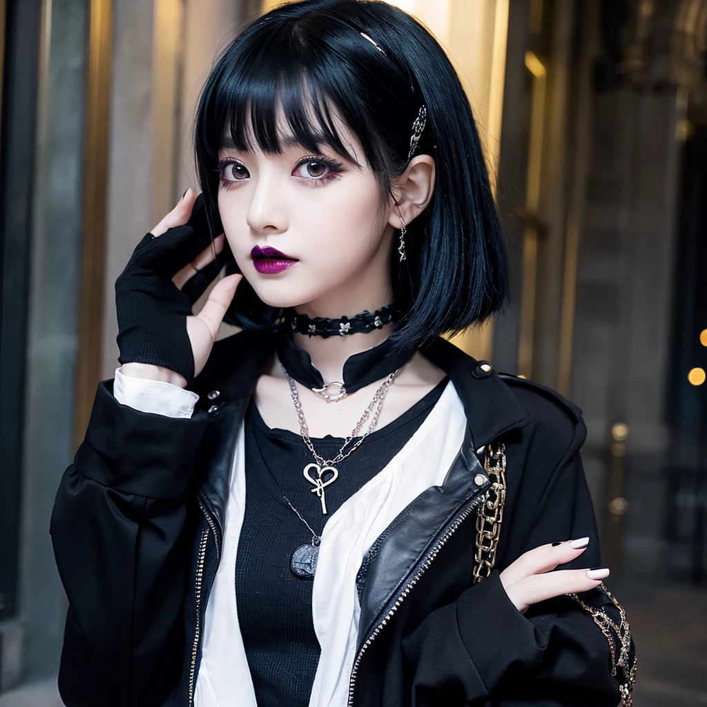 Black hair girl who has a goth style
