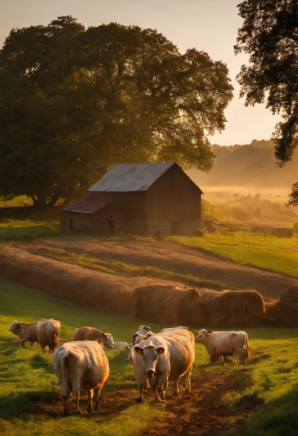 Step into the idyllic world of farm life, where the days are filled with simplicity, hard work, and the beauty of nature. Picture a charming farmhouse nestled amidst rolling green fields and picturesque landscapes. The air is filled with the refreshing scent of freshly tilled soil and the gentle melodies of birdsong. Farmers wake up at the crack of dawn, ready to tend to their beloved animals and crops. Cows graze peacefully in the meadow, their gentle mooing echoing through the countryside. Chickens roam freely, clucking happily as they peck at the ground in search of tasty treats. The farm is a bustling hub of activity, with farmers diligently planting seeds, watering plants, and tending to the needs of their livestock. Tractors hum in the distance as they plow the fields, preparing them for a bountiful harvest. As the seasons change, so does the scenery. In spring, colorful blossoms paint the orchards, while in summer, golden waves of wheat dance in the sunlight. Autumn brings a vibrant tapestry of falling leaves, and winter blankets the landscape in a serene white coat. Farm life is not just about hard work; it’s also about enjoying the pleasures. Picture farmers gathering around a cozy bonfire, sharing stories and laughter after a long day’s work. It’s a life that connects people to the land, fostering a sense of community and gratitude for the abundance that nature provides.