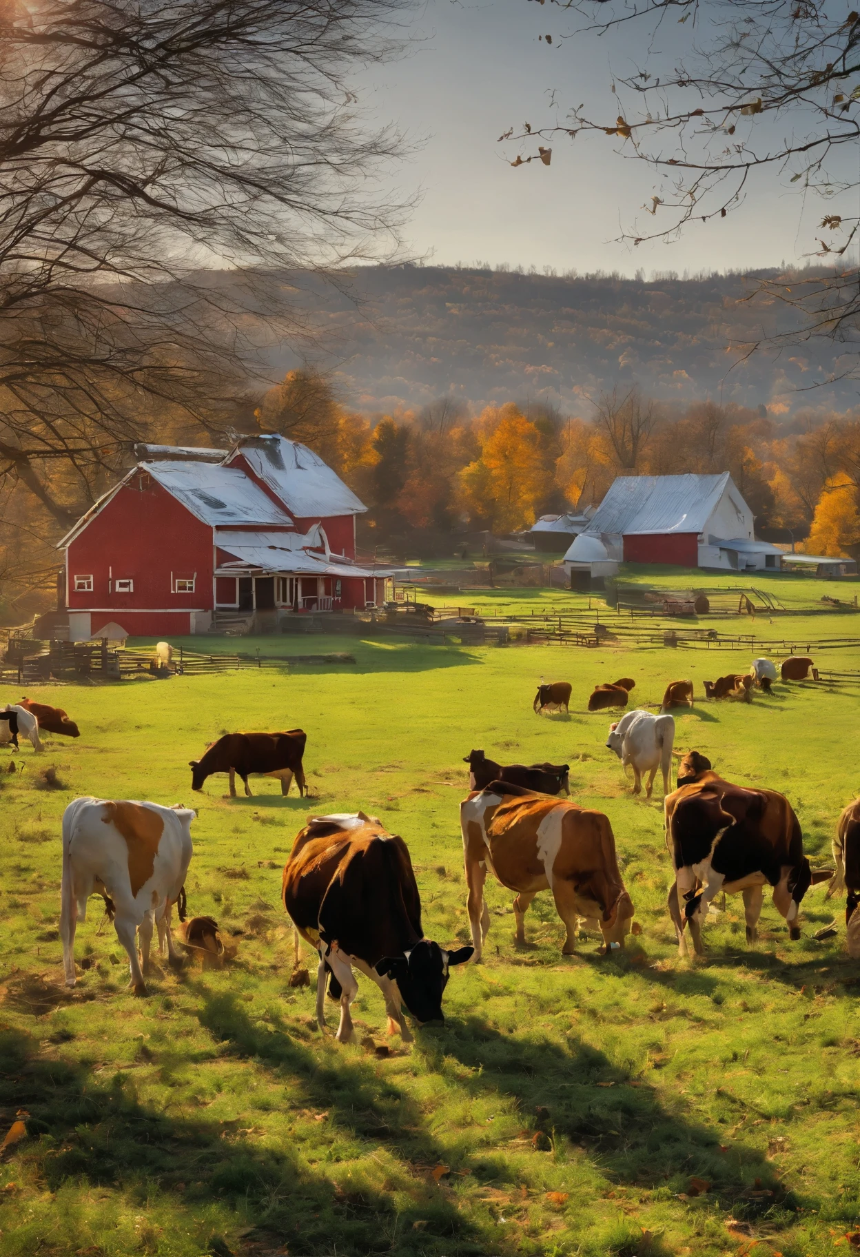 Step into the idyllic world of farm life, where the days are filled with simplicity, hard work, and the beauty of nature. Picture a charming farmhouse nestled amidst rolling green fields and picturesque landscapes. The air is filled with the refreshing scent of freshly tilled soil and the gentle melodies of birdsong. Farmers wake up at the crack of dawn, ready to tend to their beloved animals and crops. Cows graze peacefully in the meadow, their gentle mooing echoing through the countryside. Chickens roam freely, clucking happily as they peck at the ground in search of tasty treats. The farm is a bustling hub of activity, with farmers diligently planting seeds, watering plants, and tending to the needs of their livestock. Tractors hum in the distance as they plow the fields, preparing them for a bountiful harvest. As the seasons change, so does the scenery. In spring, colorful blossoms paint the orchards, while in summer, golden waves of wheat dance in the sunlight. Autumn brings a vibrant tapestry of falling leaves, and winter blankets the landscape in a serene white coat. Farm life is not just about hard work; it’s also about enjoying the pleasures. Picture farmers gathering around a cozy bonfire, sharing stories and laughter after a long day’s work. It’s a life that connects people to the land, fostering a sense of community and gratitude for the abundance that nature provides.