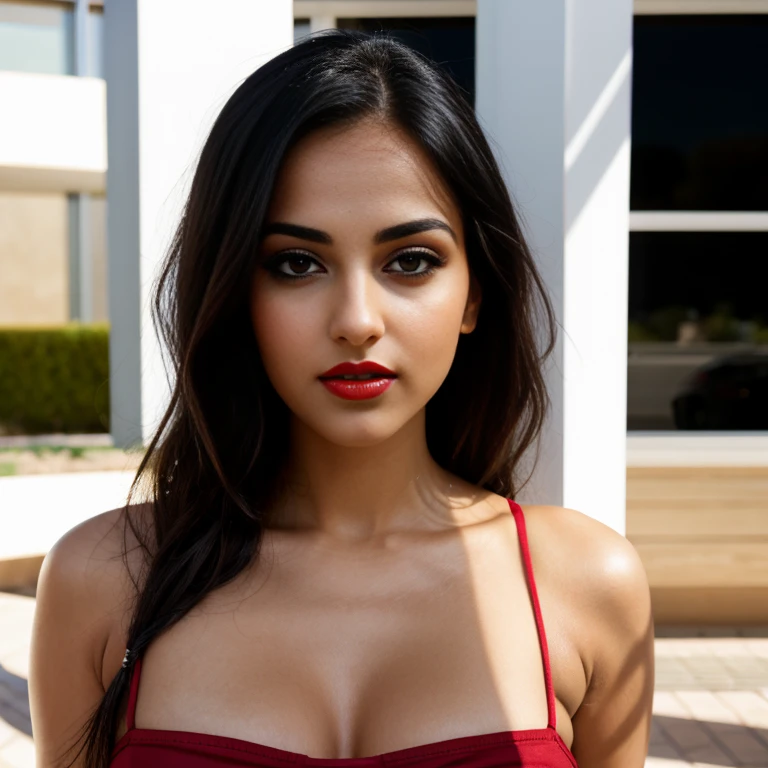 ((beautiful)+(attractive:0.9)+(:0.8)) white arab women ((nerd:0.8)+(lovely)+(clean skin)) with hazel eyes and red lips. Medium dark black hair, ((intense eyes))