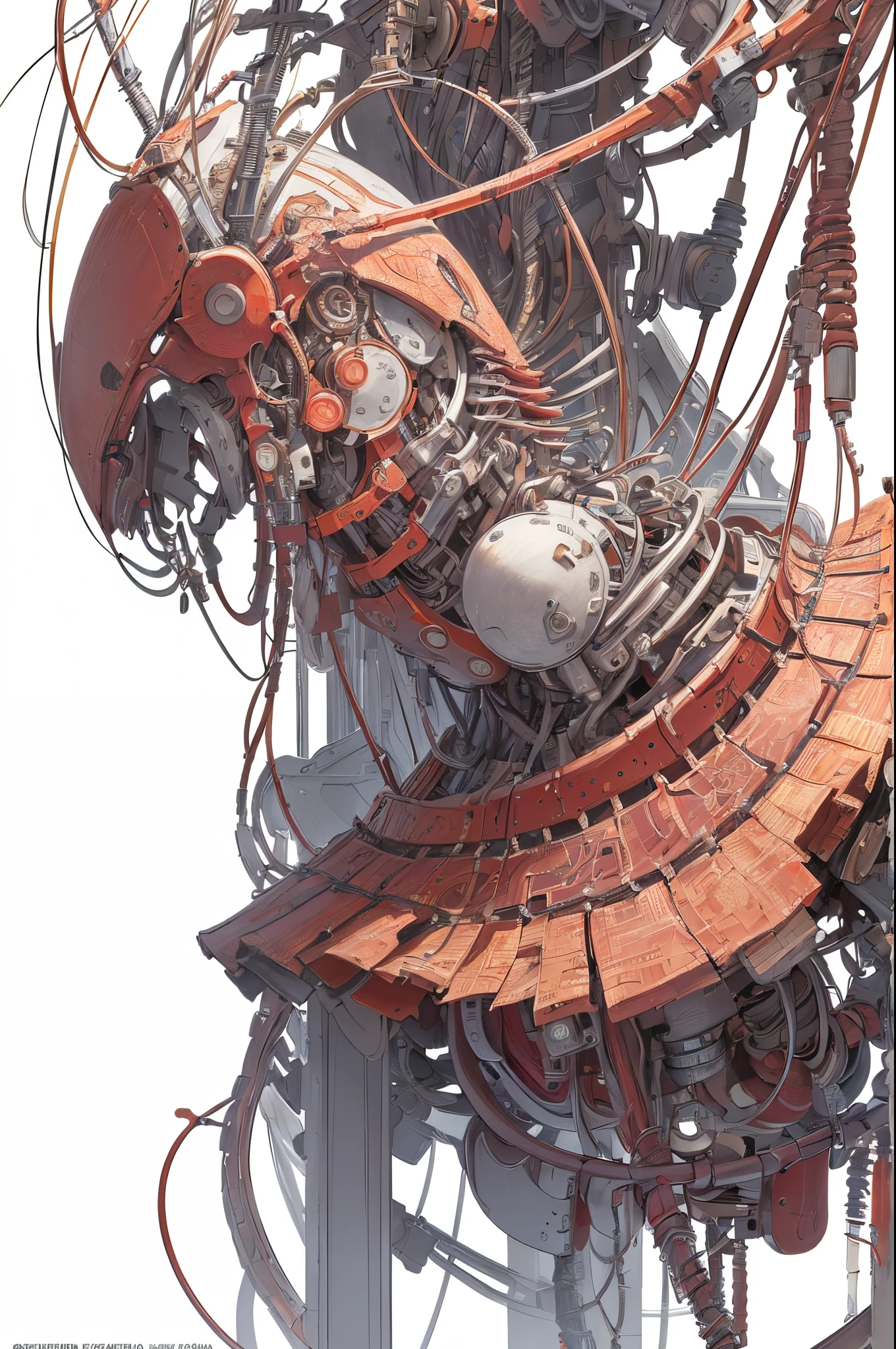 (tmasterpiece, quality, 最好的quality, offcial art, Beautiful and beautiful:1.2), (1 Sister:1.3), The content is very detailed,Colorful,The most detailed ((ultra - detailed)), (Highly detailed CG illustration), ((Extremely Delicately Beautiful)),(seen from the side),电影灯光,((1 mechanical girl)),Alone,Full body lesbian,(Machine joint:1.2),((机械肢体bloods管连接到管子 机械椎骨连接到背部),((The mechanical cervical vertebrae are attached to the neck)),(sitted),face expressionless,(wires and cables attaching to neck:1.2),(wires and cables on head:1.2)(Character focus),scientific fiction,white backgrounid,(bloods:1.5)