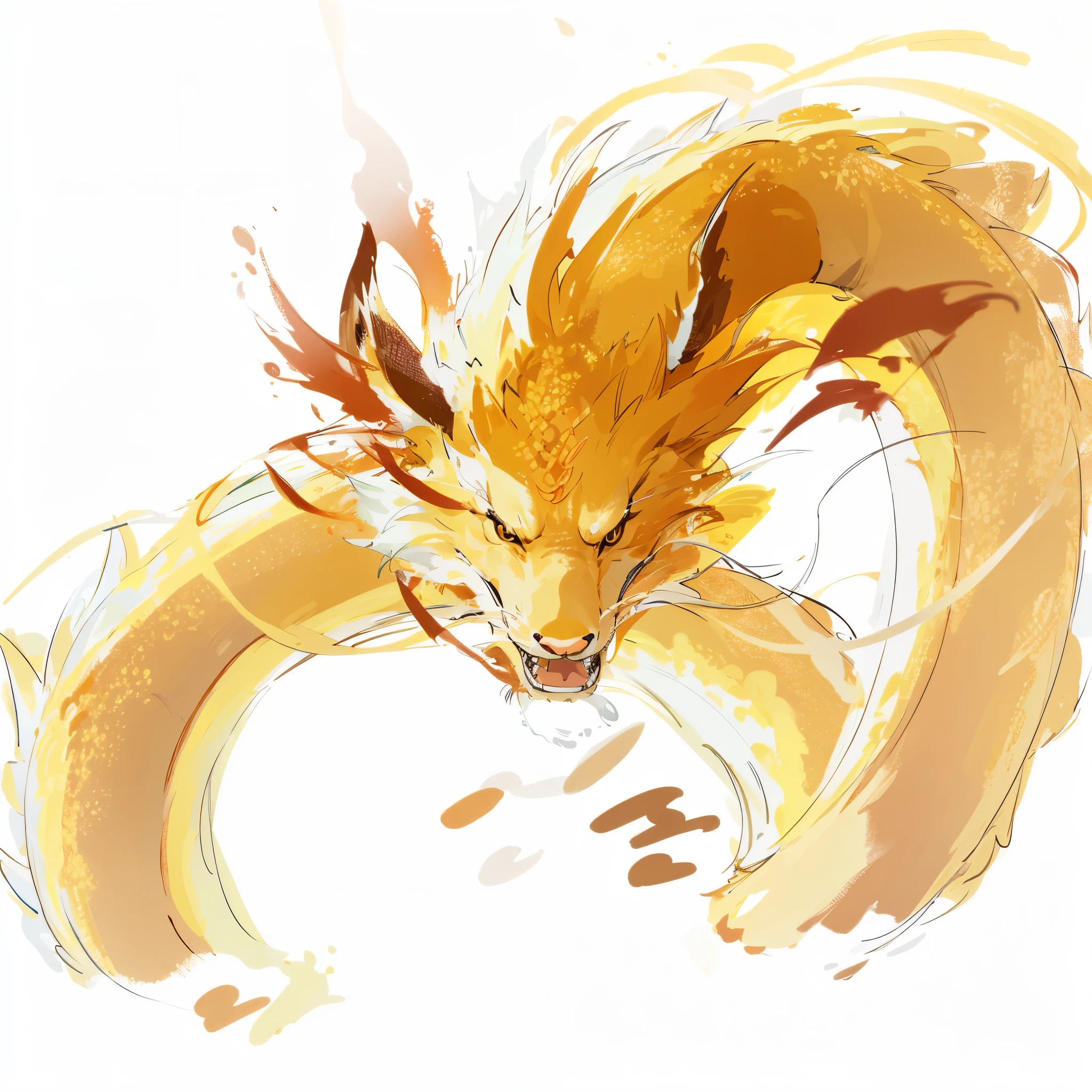 8K,high high quality!!Detail Enhancement!!Highest image quality!!There is a picture of a dragon with a tail, Nine tails, fox 三尾fox, 三尾fox, fox, expressive digital painting, Nine stories, Raymond, mizutsune, fire dragon, melt into vibration, drawn in anime painter studio, By Anime Painter Studio, digital painting very detailed