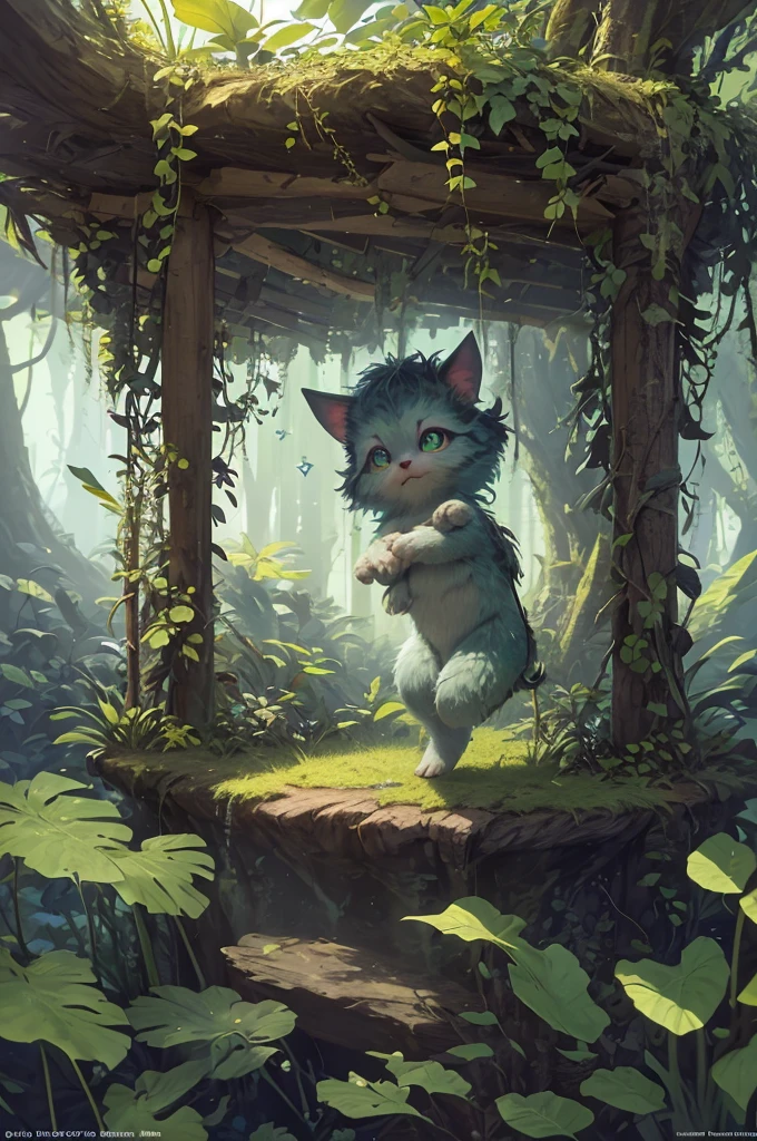 grainy, extremely detailed, intricate details, dynamic lighting, photorealistic, film, daylighting, m0NST3RFY3, cute kitten, playing with moth