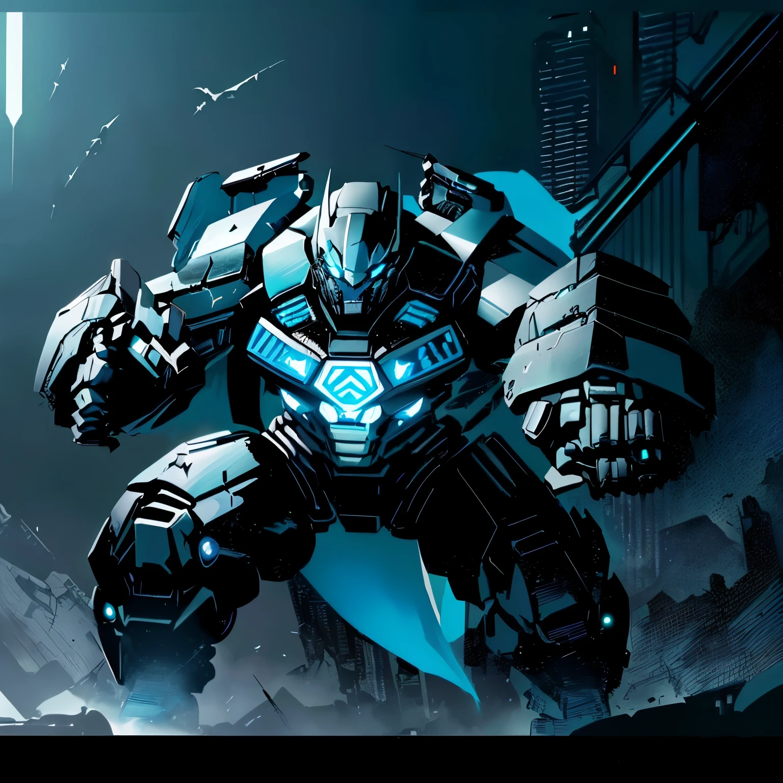 batman the dark knight in a futuristic suit with a sword, comic book style battlemech, batman mecha, cool mecha style, cyber mech, black mecha, alexandre ferra mecha, broken ruin pacific rim jaeger, armored core style mecha, pacific rim jaeger, mecha suit, mecha art, mecha inspired, mecha armor
