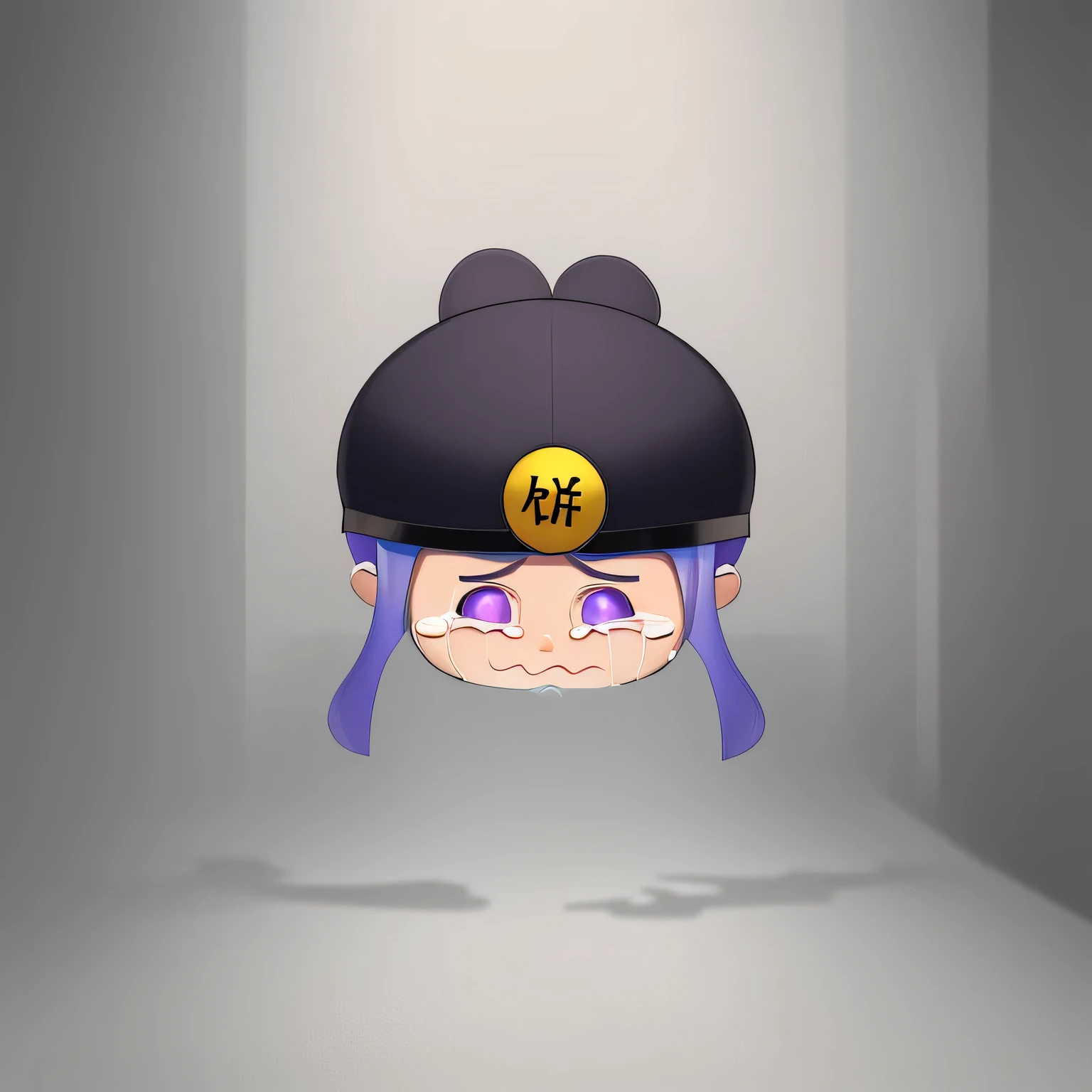 Dark purple hat，The expression of wanting to cry