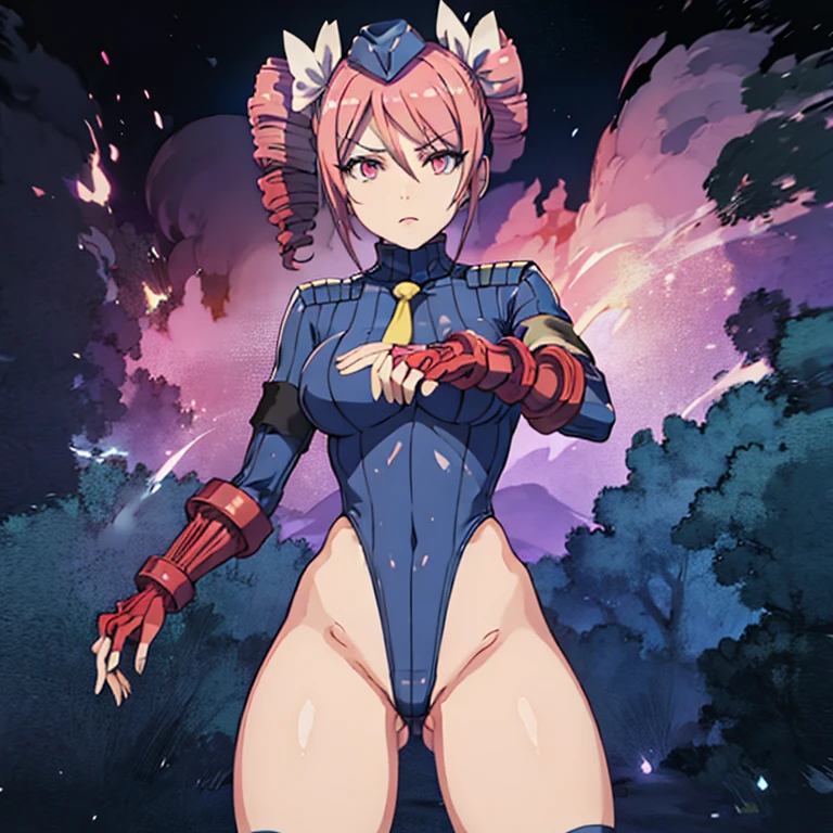 ultra-detailed, Explicit, Beautiful body, Beautiful Nose, Beautiful character design, perfect eyes, perfect face, ultra highres, 4K, beautiful legs, perfect legs, Nice hands, Perfect hand, Masterpiece, Best Quality, Highly detailed, illustration, absurdres, street fighter, doll suit, shadaloo doll, dollsuit, girls, multiple girls, expressionless, blank eyes, looking at viewer, red gloves, emotionless, black latex, corrution, mind control, female combatant, full body, hypnotized, unhappy trance, full body suit, ribbed bodysuit, obey, perfect female body, extremely glossy latex, hypnosis, hypnoLora, empty eyes, Mind control device, poses, brainwashed, submissive_pose, Slave, hat, necktie, belt, latex, garter belt, thighhighs, stand up straight, standing, standing at attention, fighting stance, pino, jashinchan dropkick, drill_hair, pink_hair, twin_drills, ribbon, twintails, hair_ribbon, cross, pink_eyes